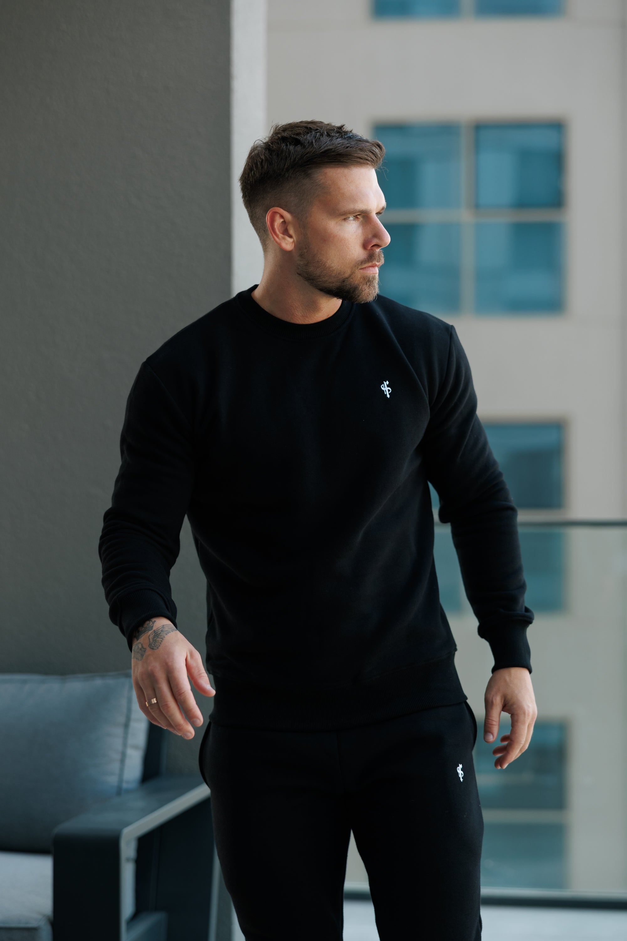 FS Plain Black Crew Sweater With FS Branding - FSH1183