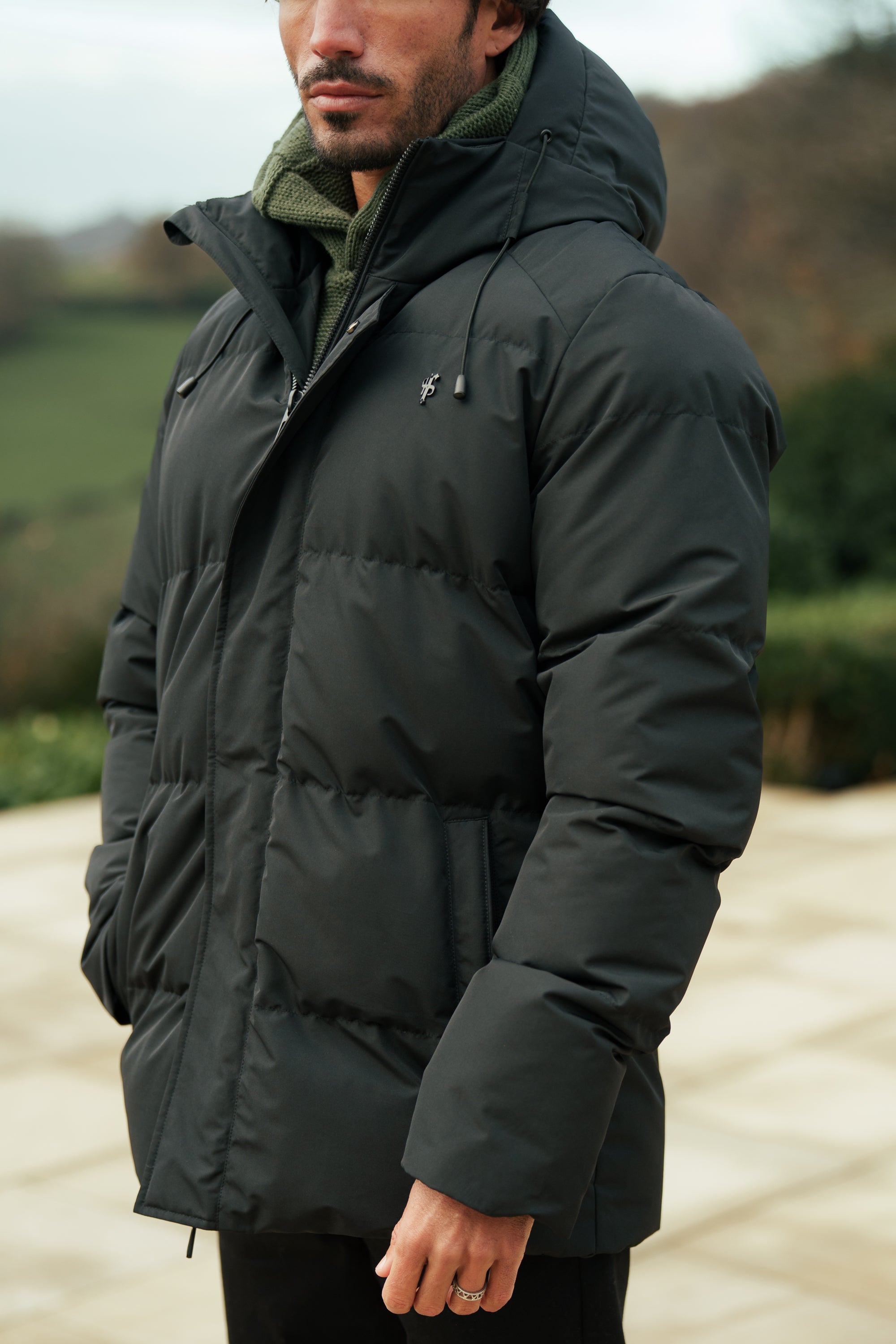 Black Padded Coat with Hood - FSN234