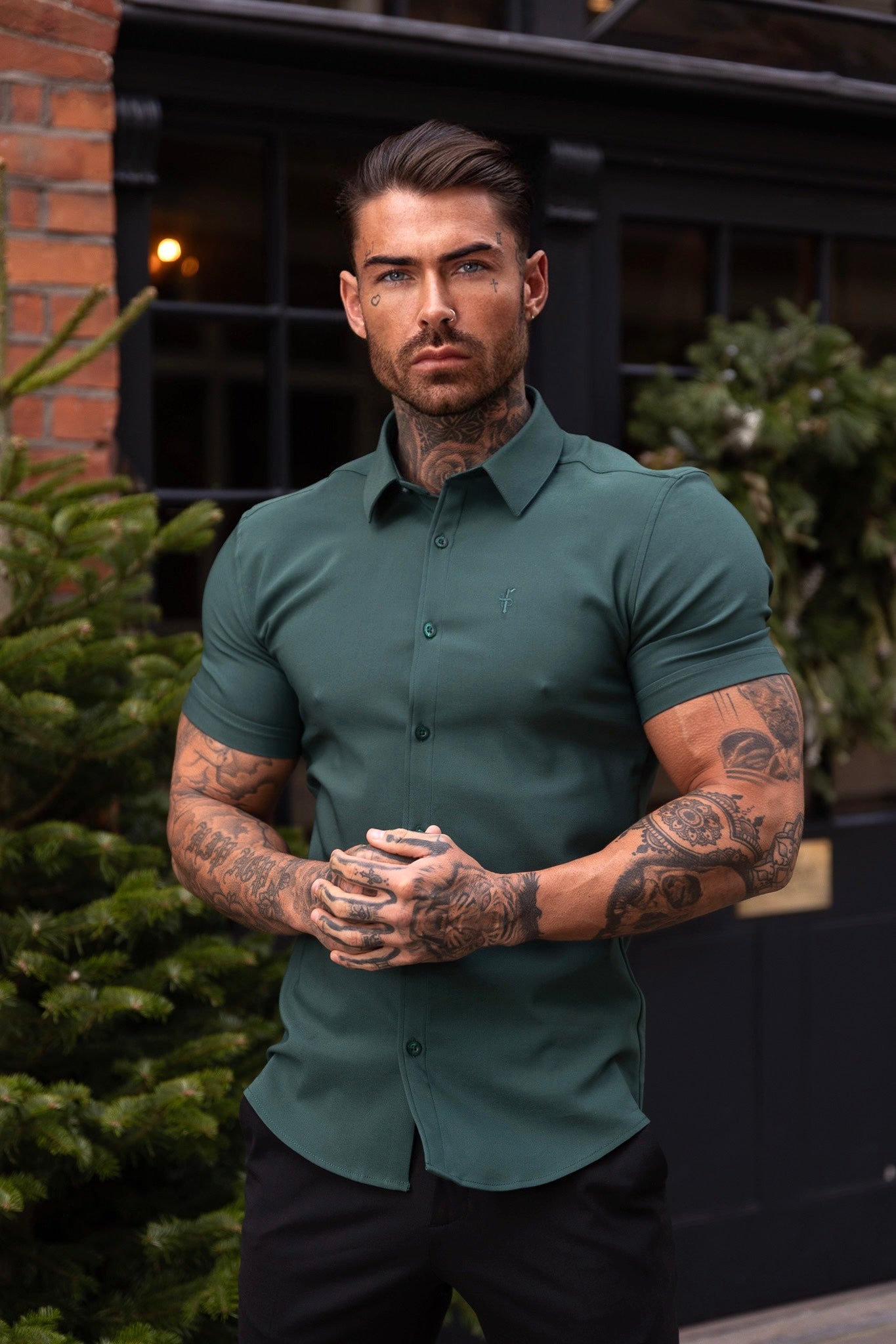 Super Slim Scuba Forest Green Short Sleeve Stretch - FS1026