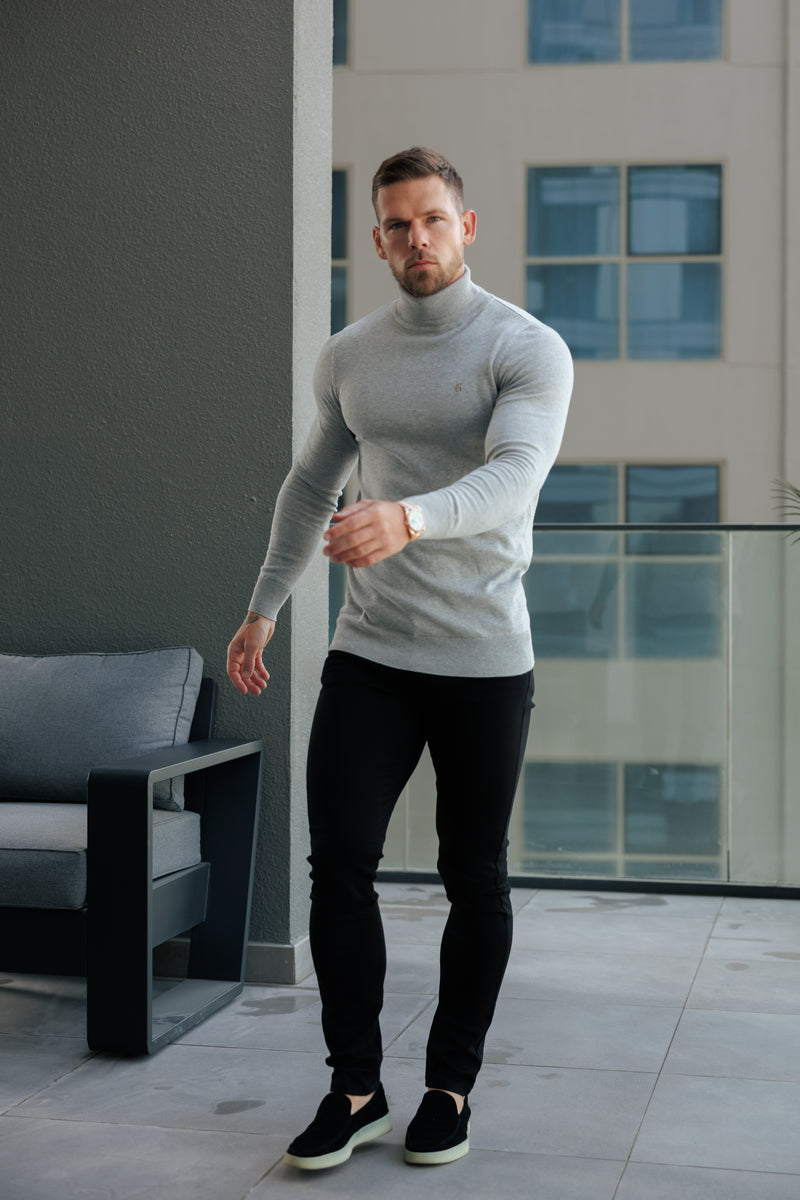 FS Light Grey Roll Neck Knitted Jumper With FS Branding -  FSN208