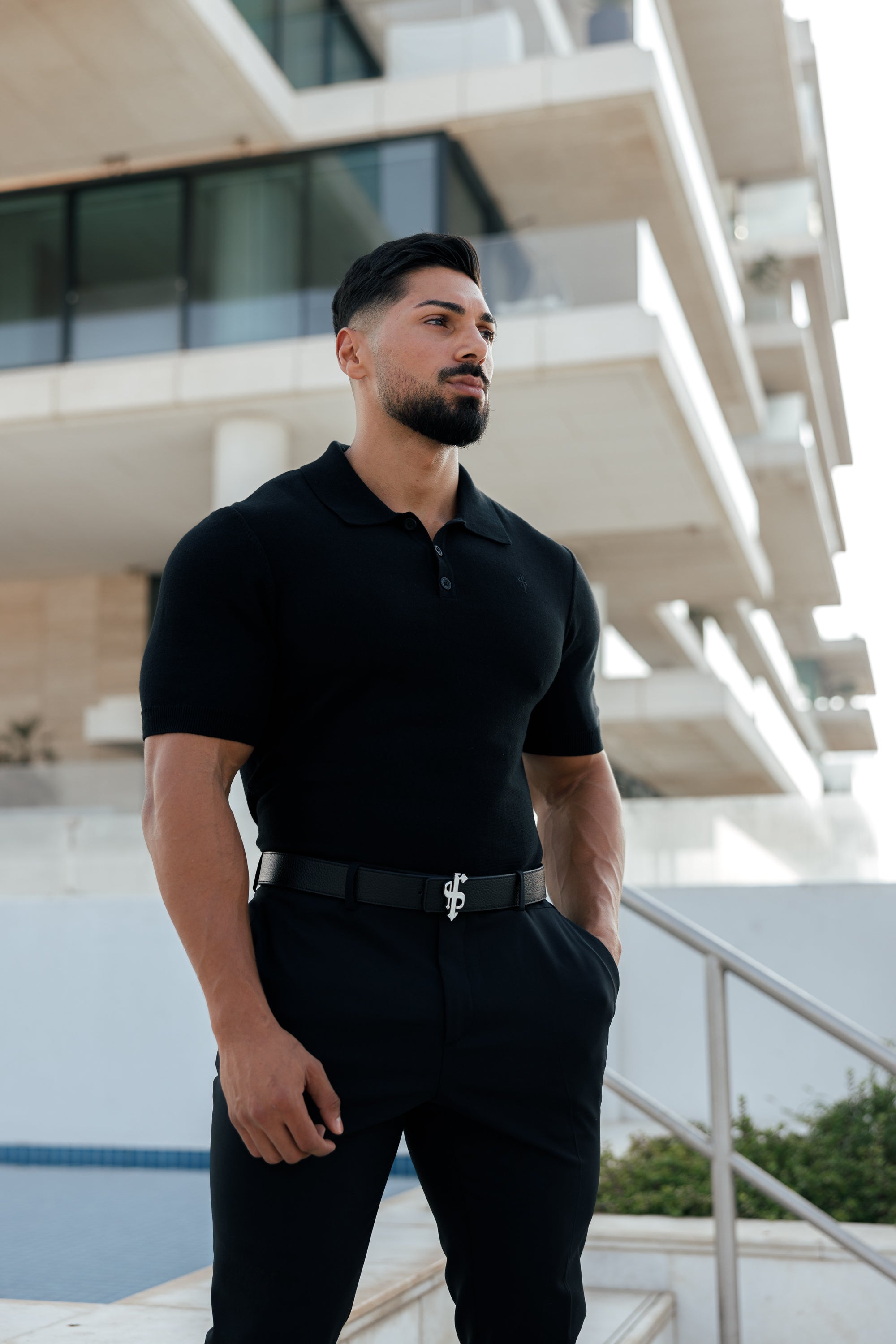 Classic Plain Black Knitted Polo Short Sleeve - FSN108