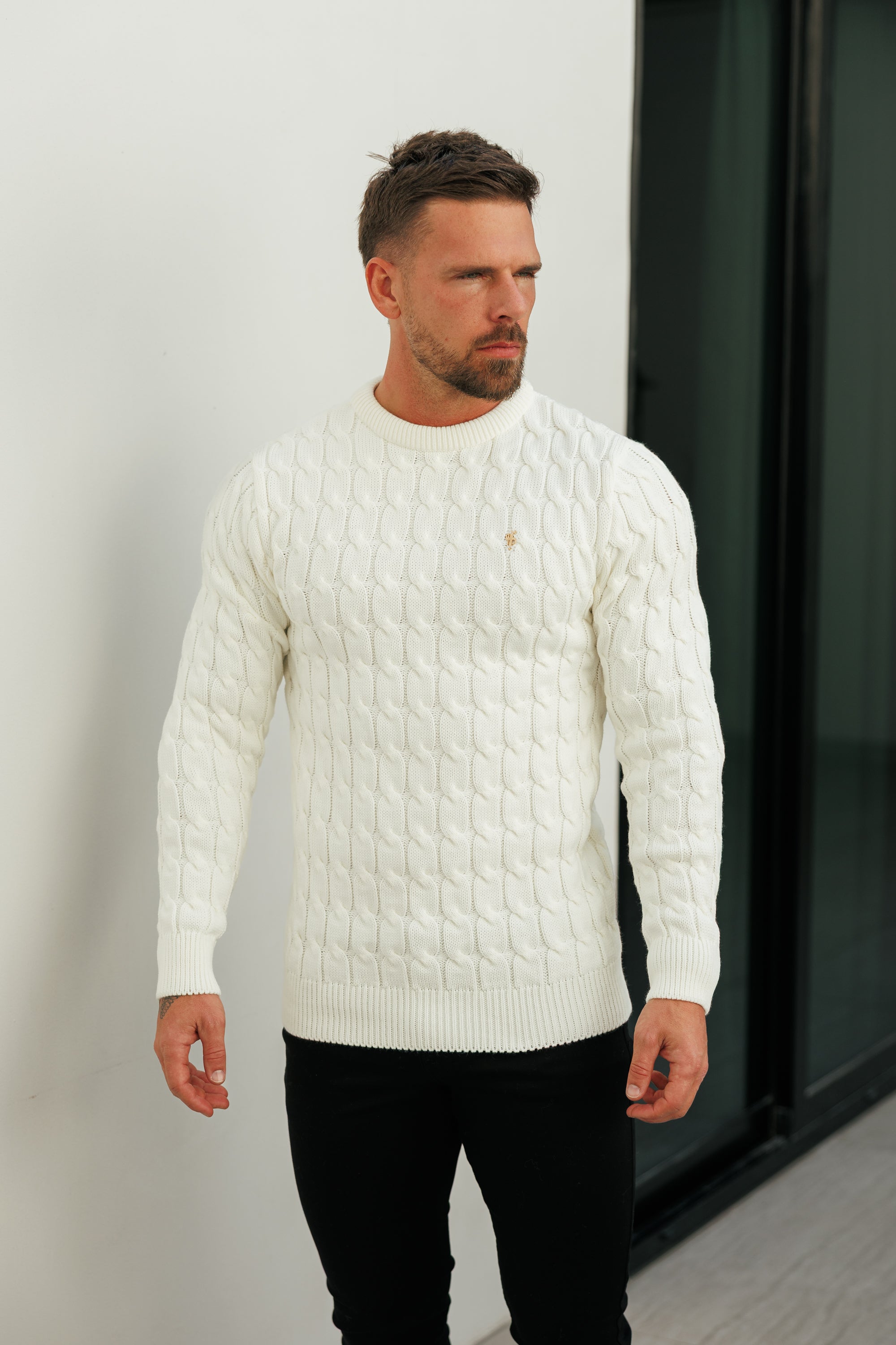 Link Weave Knit Cream Crew Neck Jumper - FSJ126