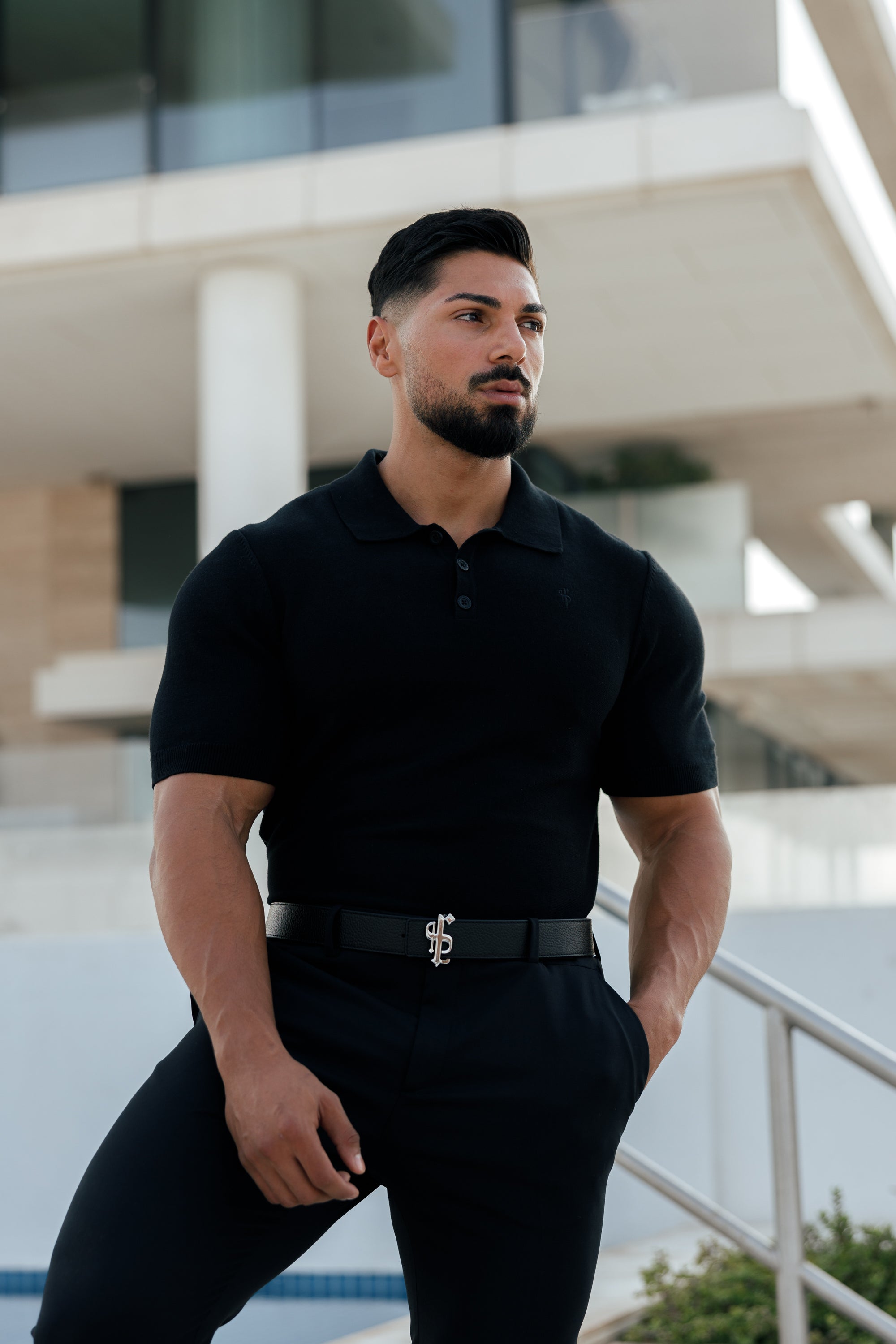 Classic Plain Black Knitted Polo Short Sleeve - FSN108