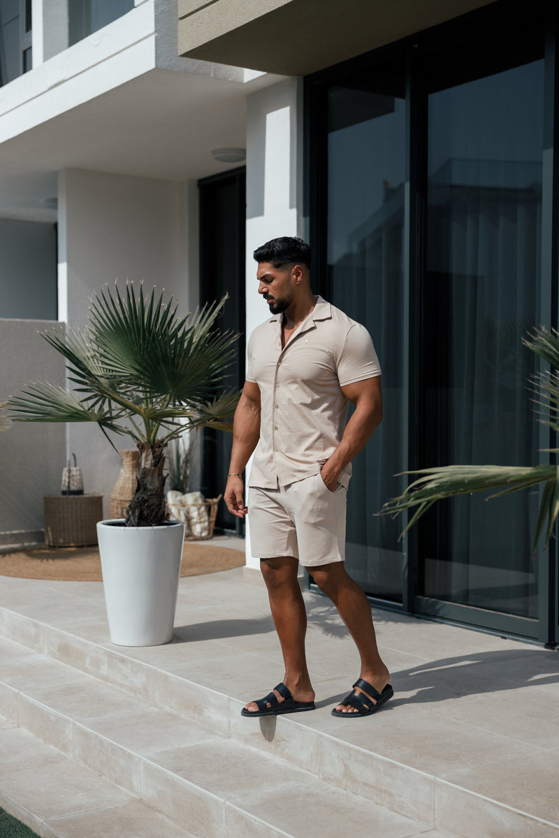 Father Sons Stretch Beige / Gold Pique Revere Shirt Short Sleeve - FSH1075