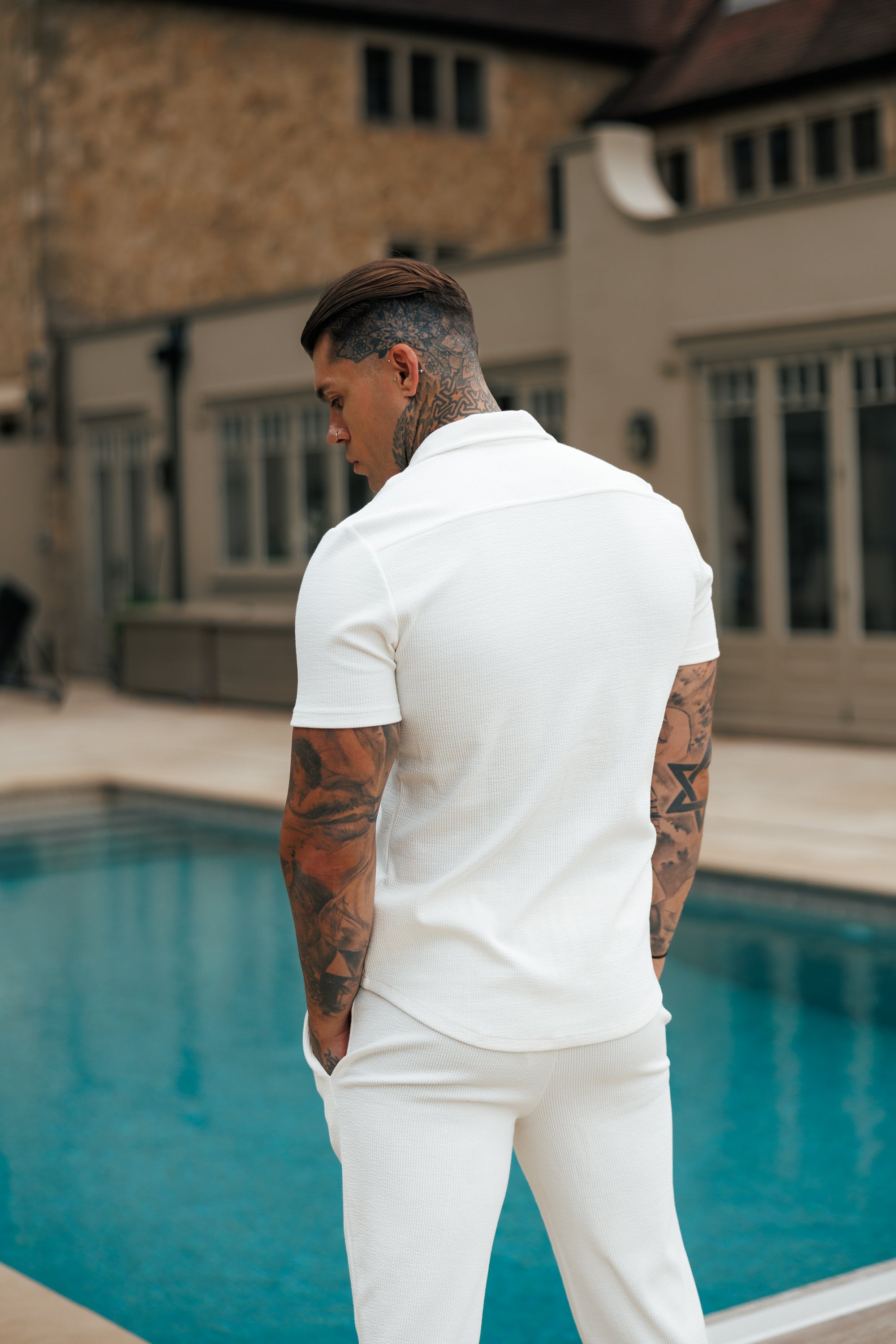 Jersey Cord Stretch White Revere Shirt Short Sleeve - FSR017