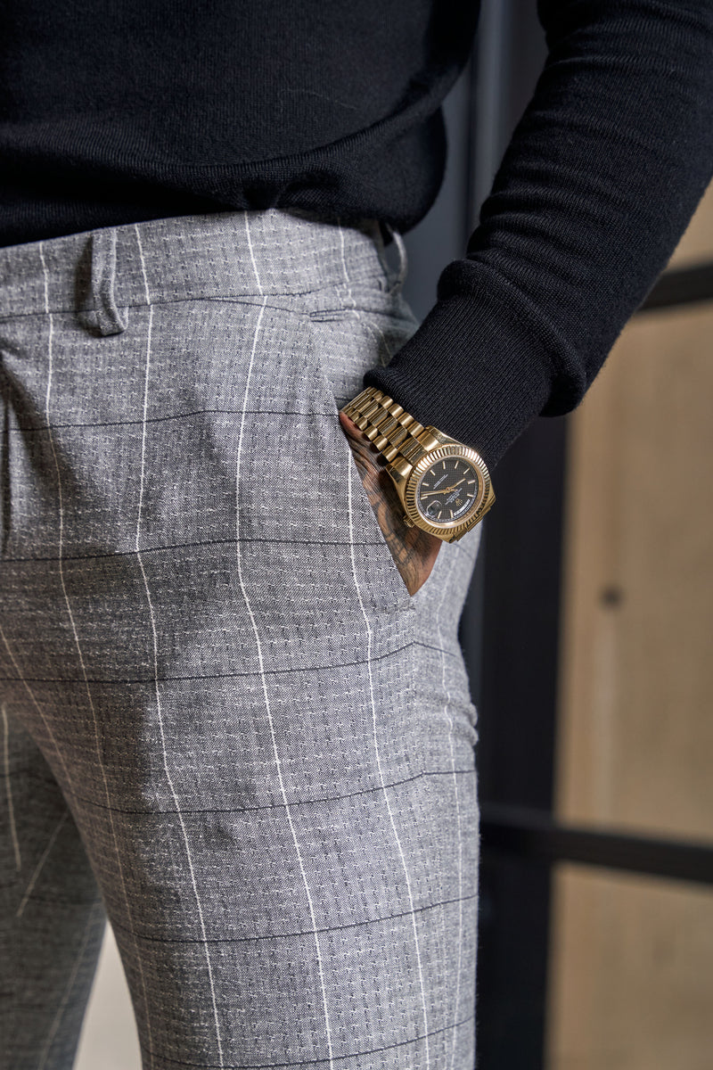 Father Sons Relaxed Formal Grey / White Check Pants - FSTR013 