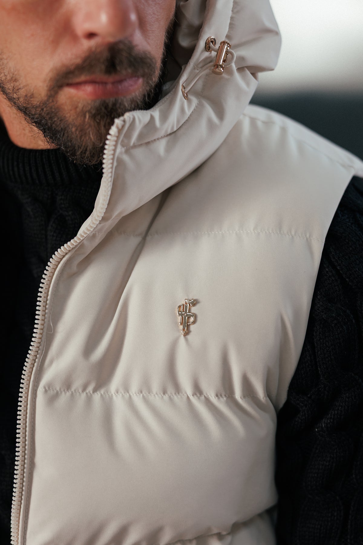 Light Beige Padded Hooded Gilet - FSN243
