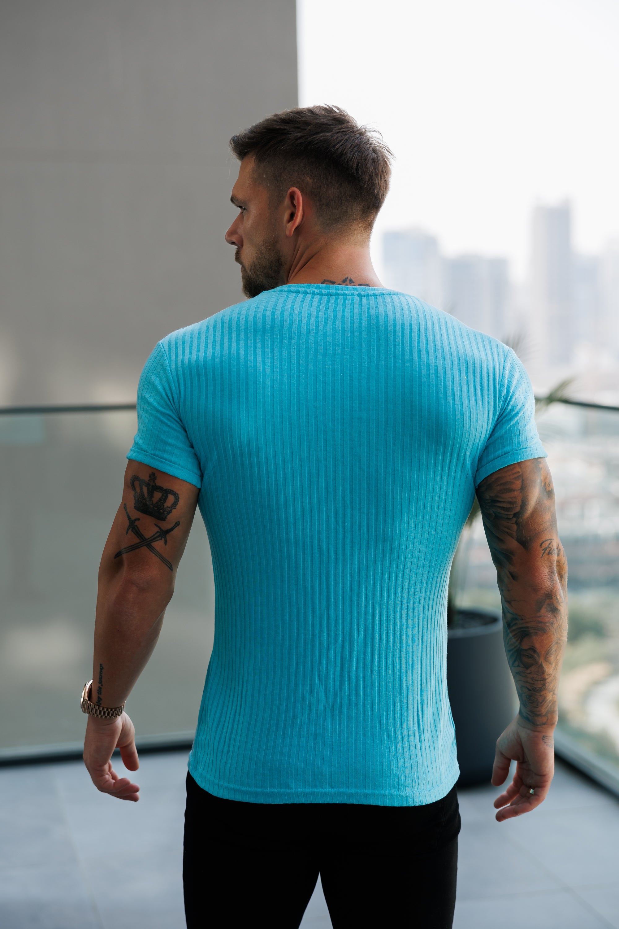 Classic New Mint Ribbed Knit Super Slim Short Sleeve Crew - FSH1162