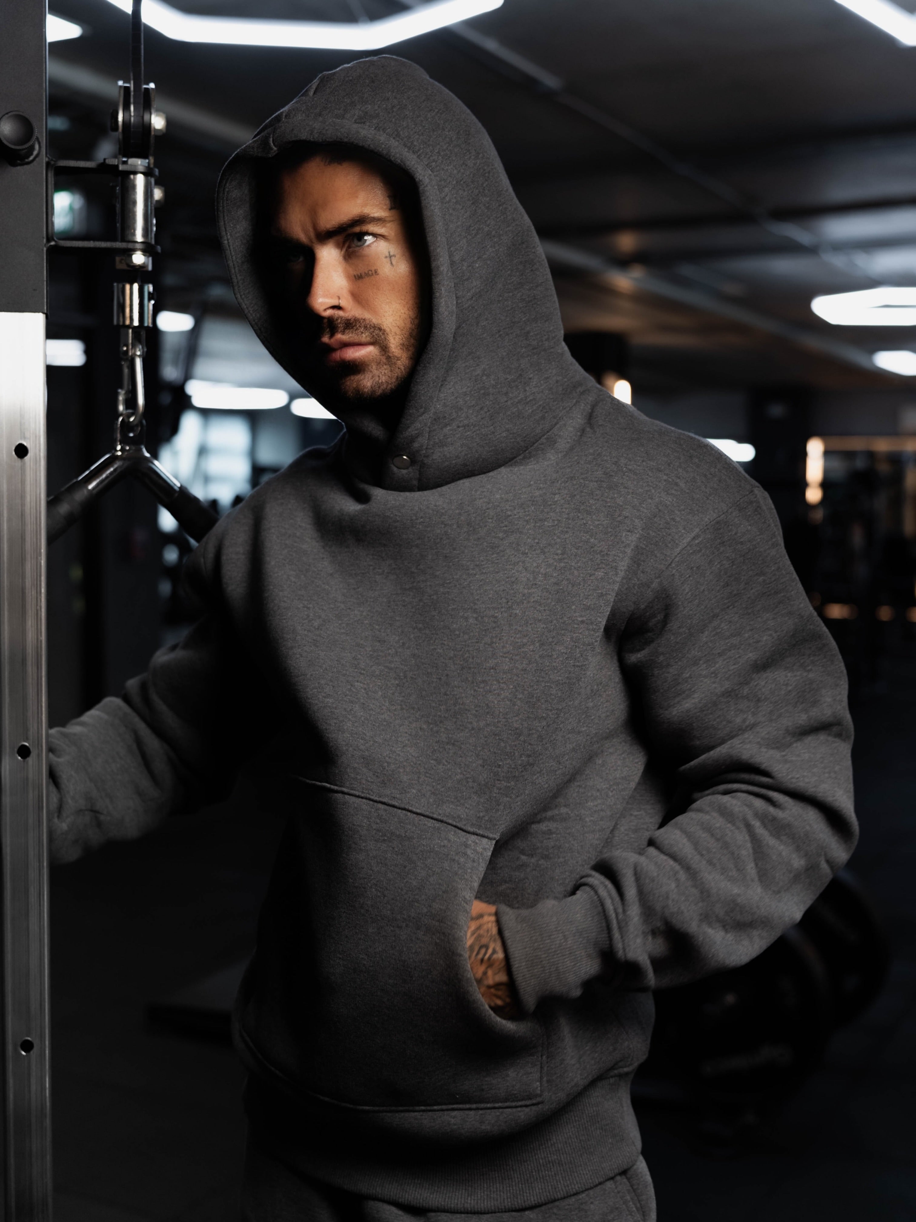 Charcoal Oversized Hoodie With Functional FS Stud - FSR007