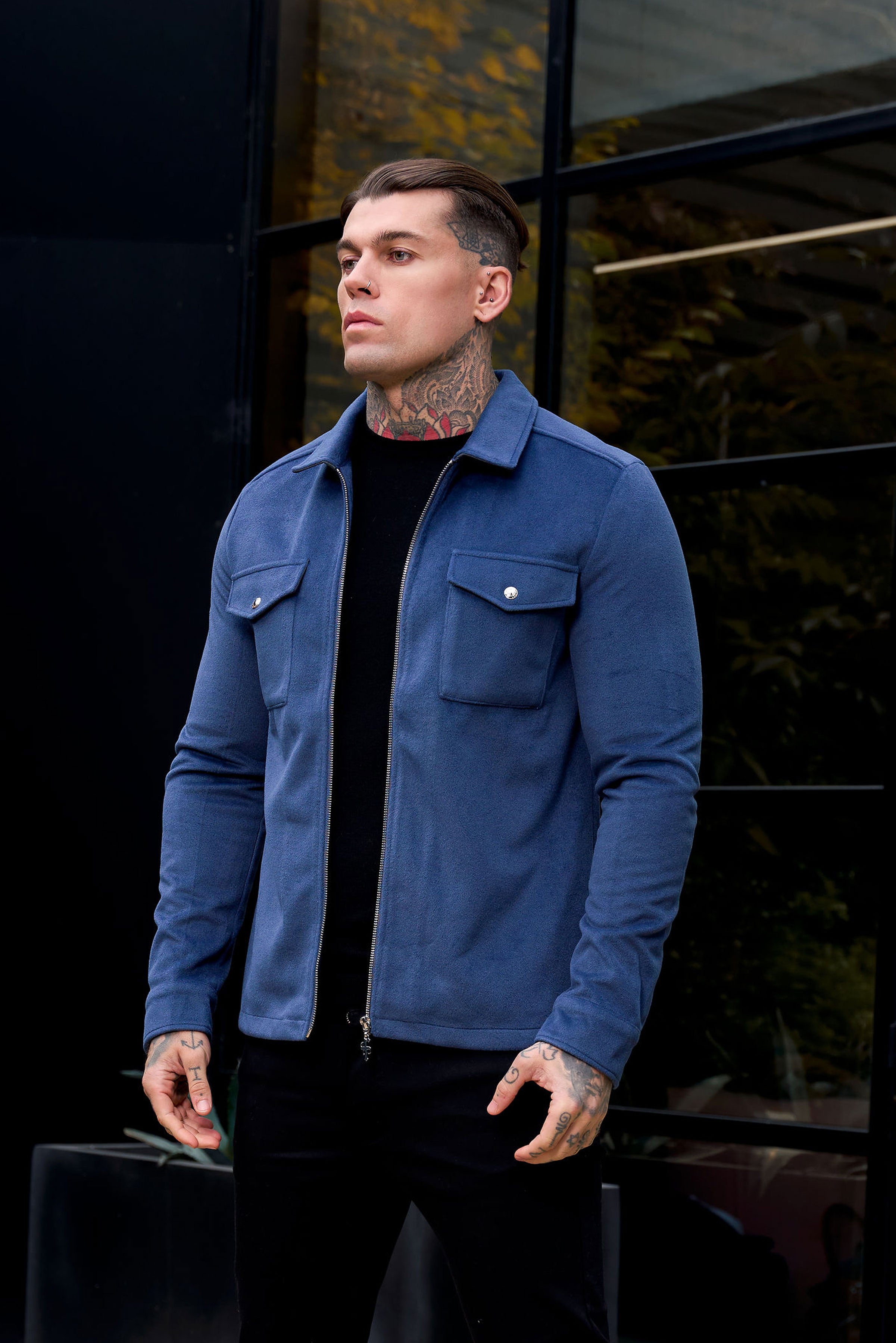 Brushed Zipped Plain Jacket Blue - FSN175