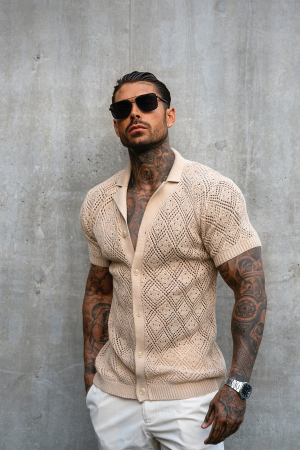 Father Sons Crochet Shirt Honesty Beige Short Sleeve - FSJ076