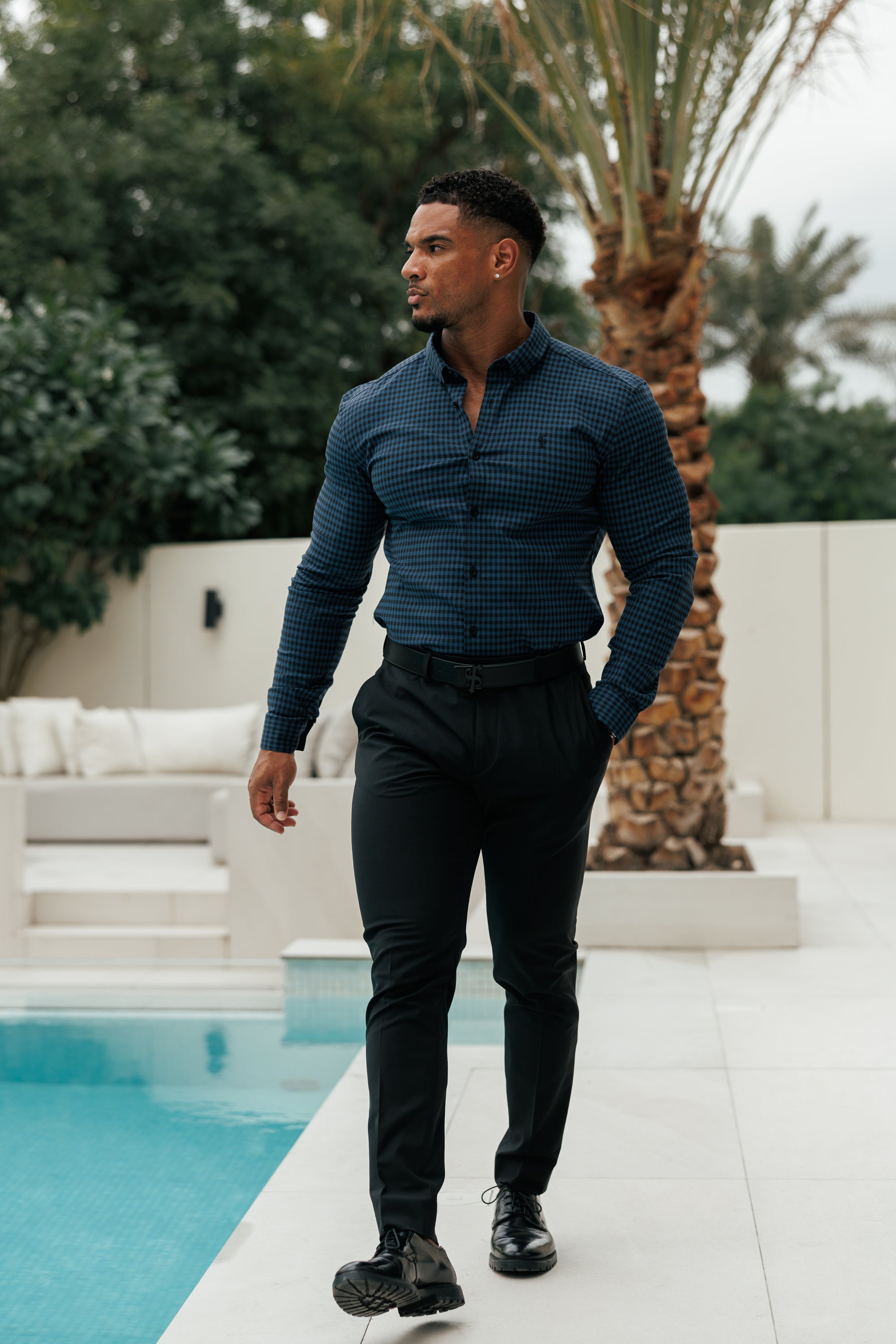 Super Slim Ultra Stretch Blue & Black Check - FS474