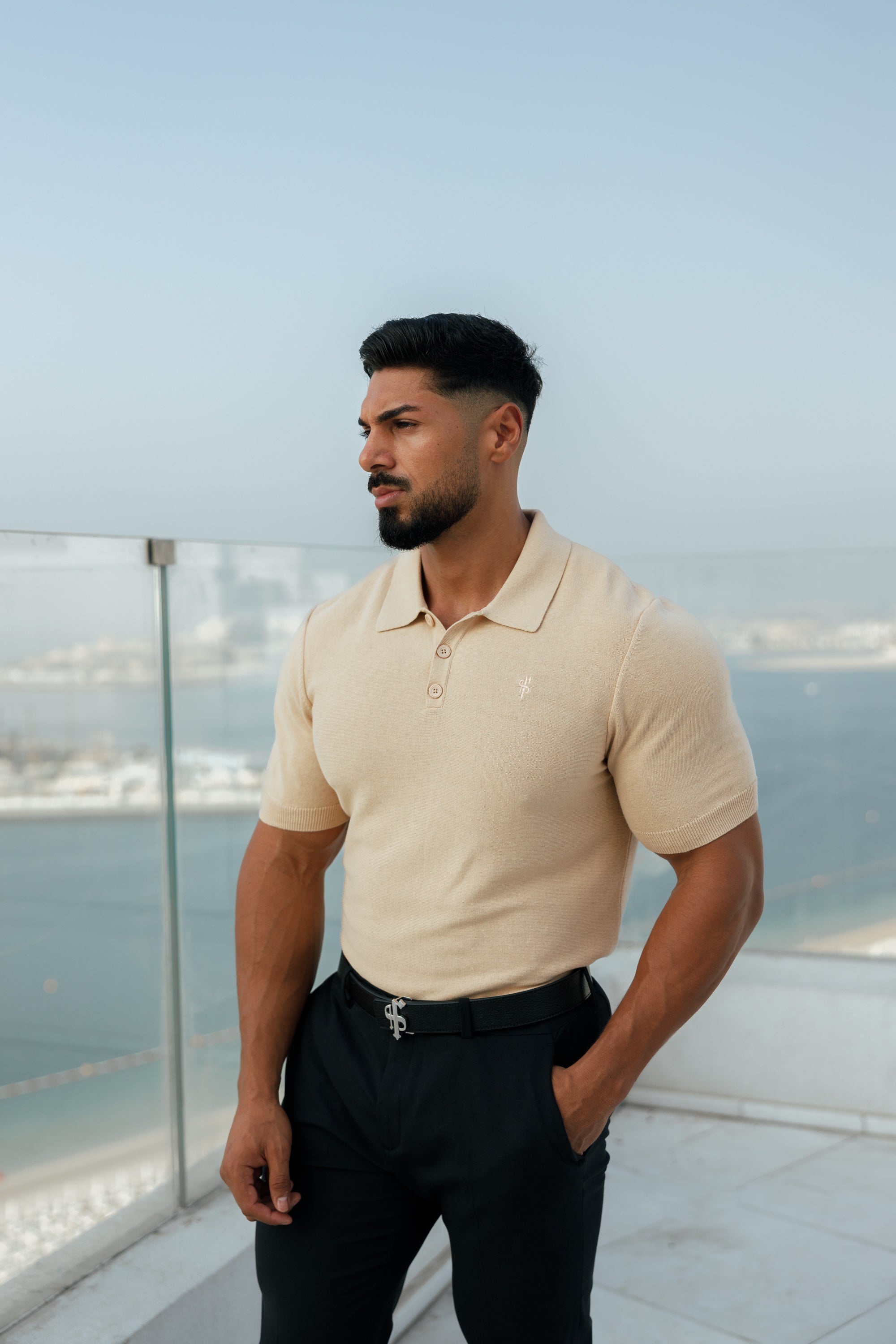 Classic Plain Beige Knitted Polo Short Sleeve - FSN111