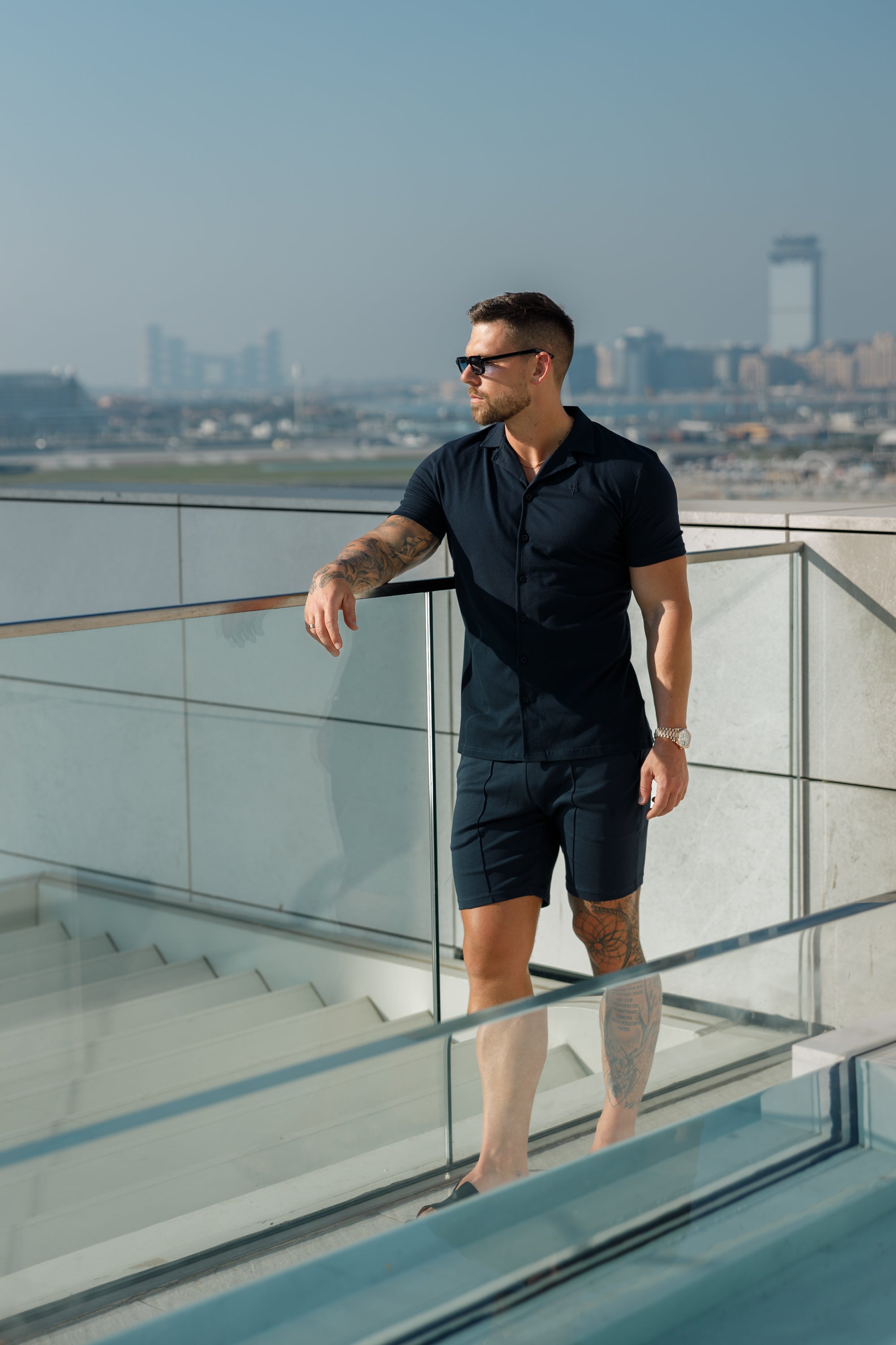Stretch Navy Pique Revere Shirt Short Sleeve - FSH1069