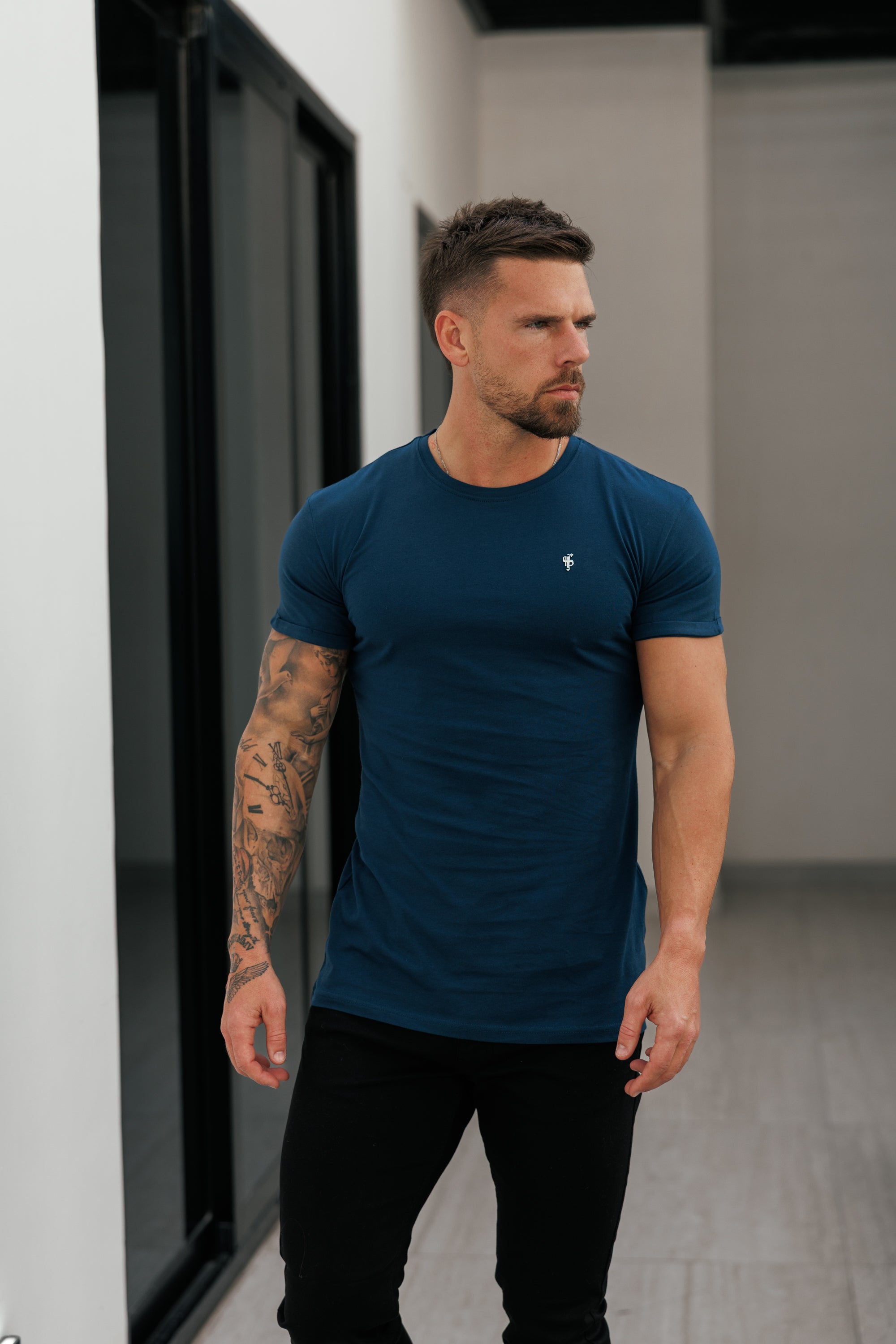 Navy / Silver Crew Tshirt with Silver Metal Emblem Decal FSH1451