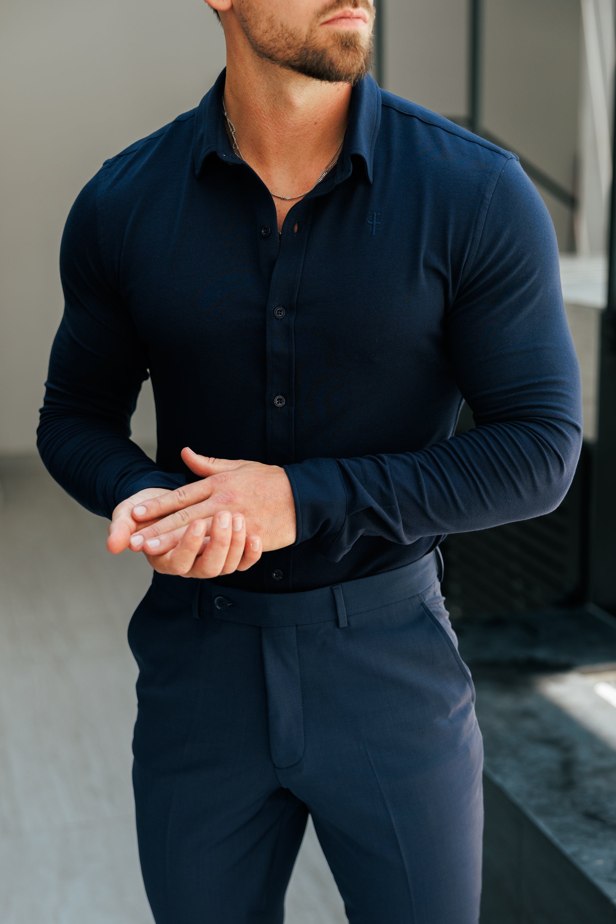 Fitted Navy Long Sleeve Jersey - FSD006