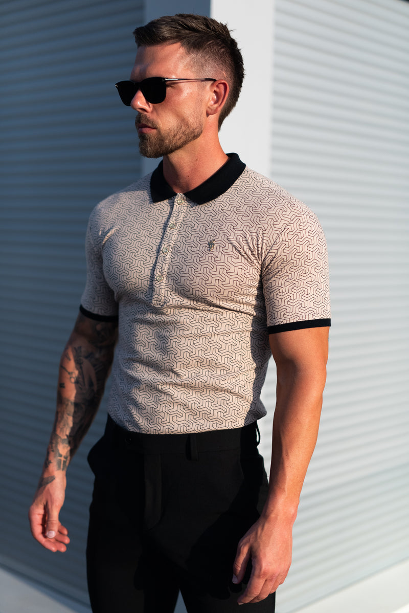 Father Sons Black / Beige Geo Printed Polo Shirt - FSH1234