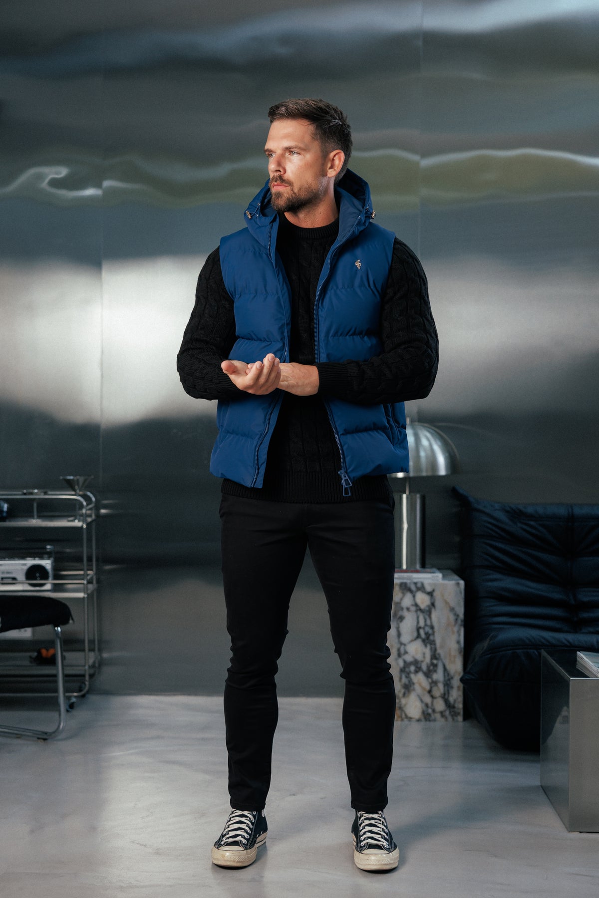 Navy Padded Hooded Gilet - FSN242