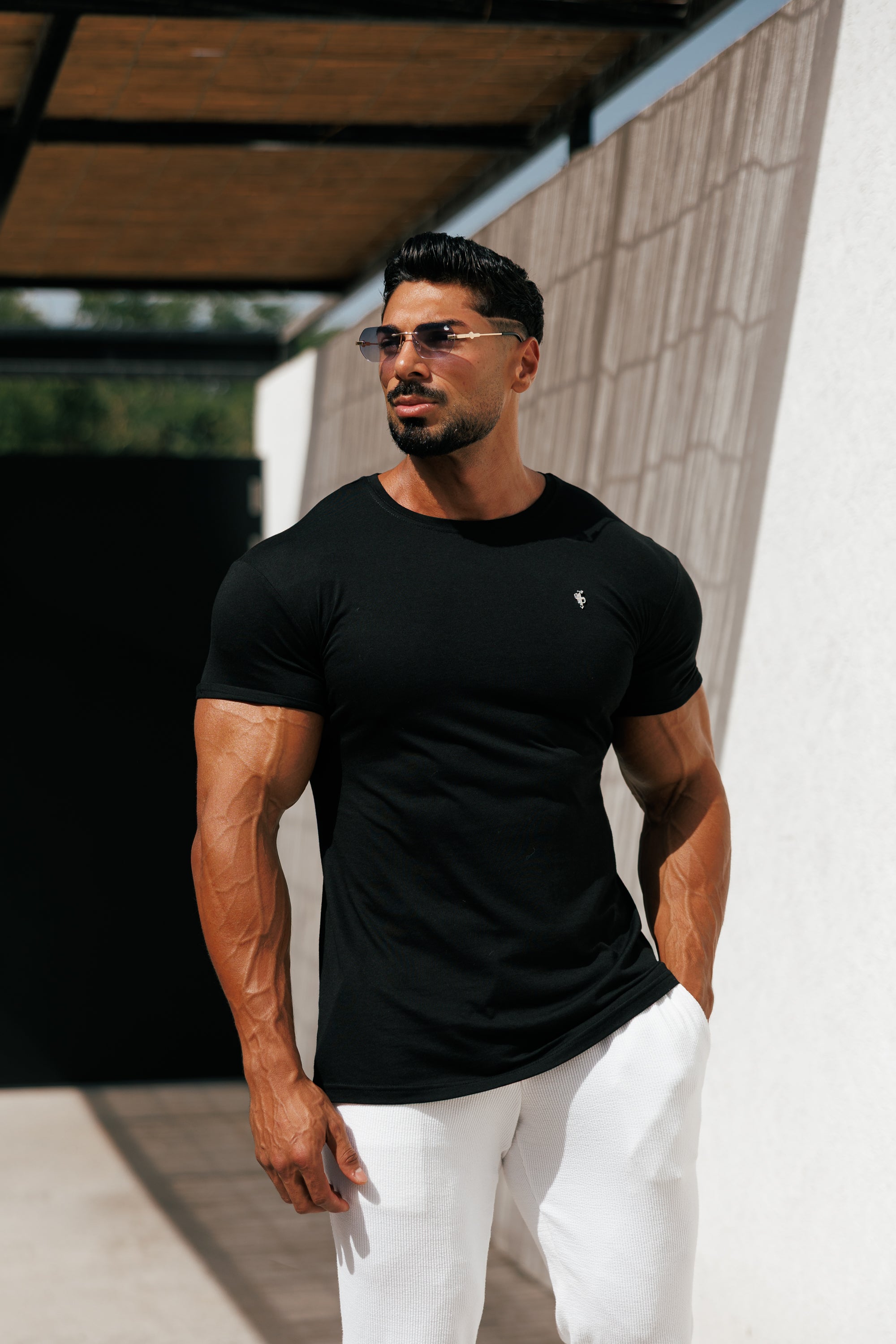 Black / Silver Bamboo Crew T Shirt - FSH1210 (PRE ORDER 24TH APRIL)