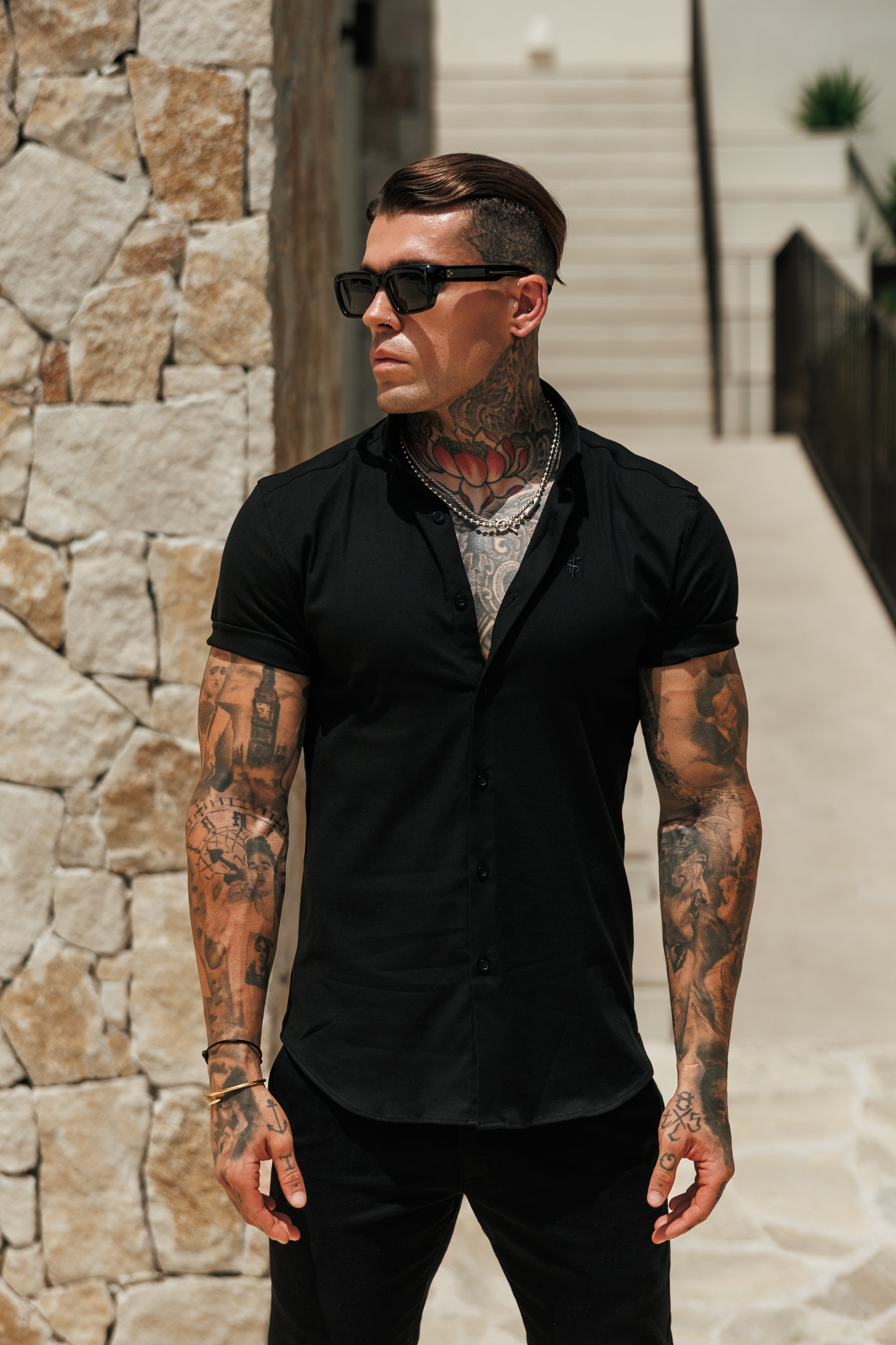 Classic Stretch Oxford Short Sleeve Black - FS1013