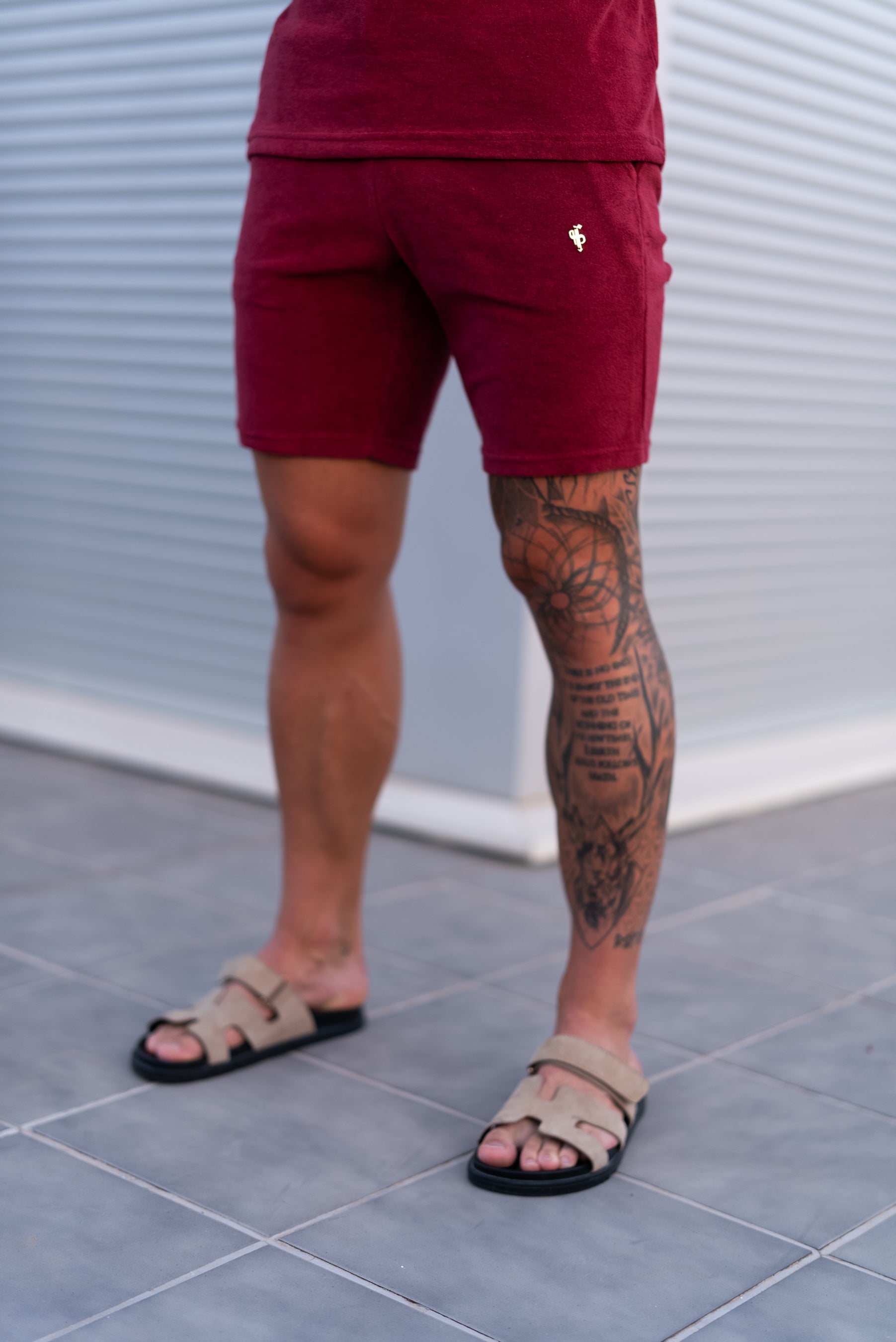 Burgundy / Silver Towelling Shorts - FSH1350
