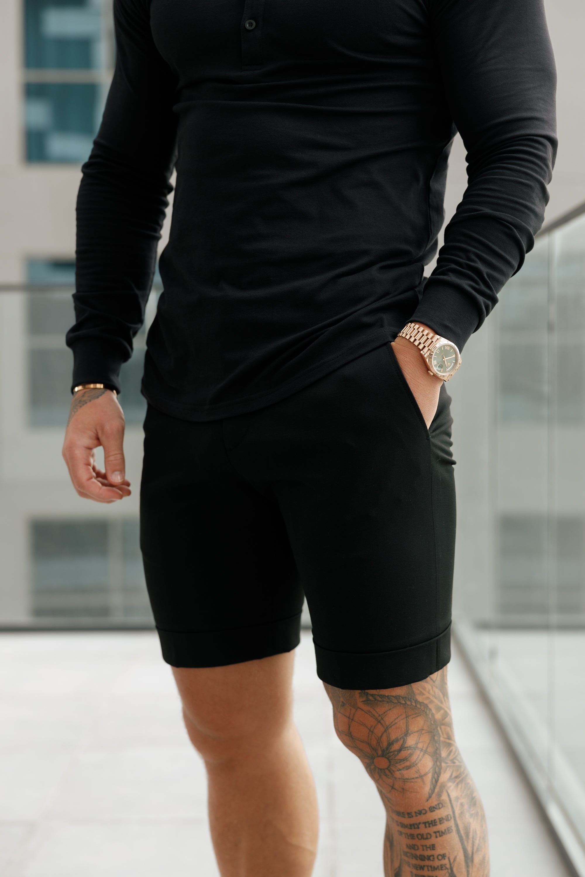 Tailored Black Shorts With Belt Loops - FSTS001