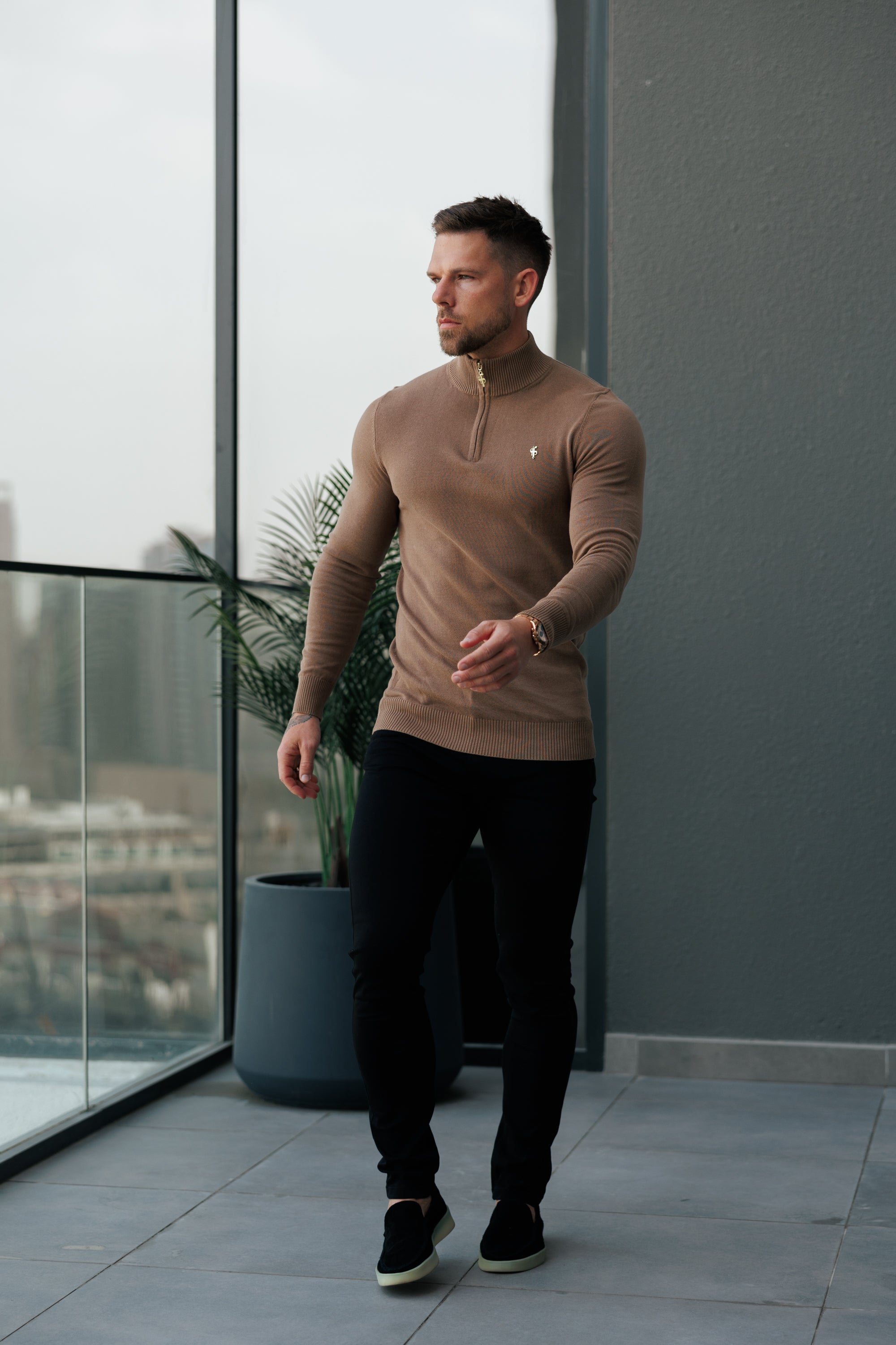 FS Camel Funnel Neck Knitted Jumper With FS Branding -  FSN187