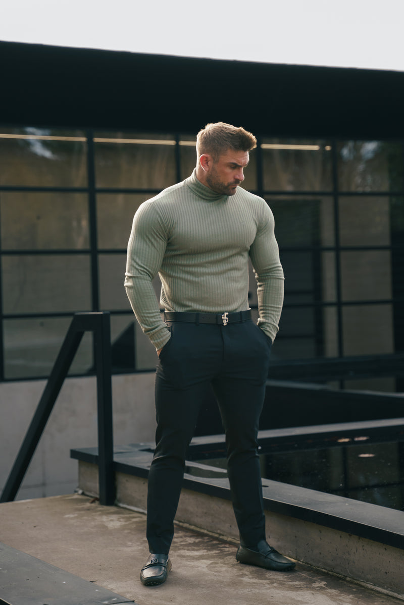 Father Sons Classic Olive Ribbed Knit Roll-neck Jumper - FSH1300 