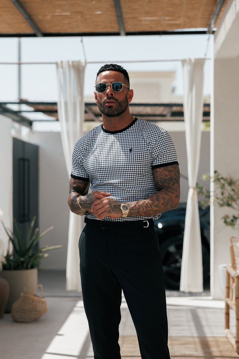 Father Sons Printed Black / White Check Fitted T Shirt - FSH1238 (PRE ORDER 16TH MAY)