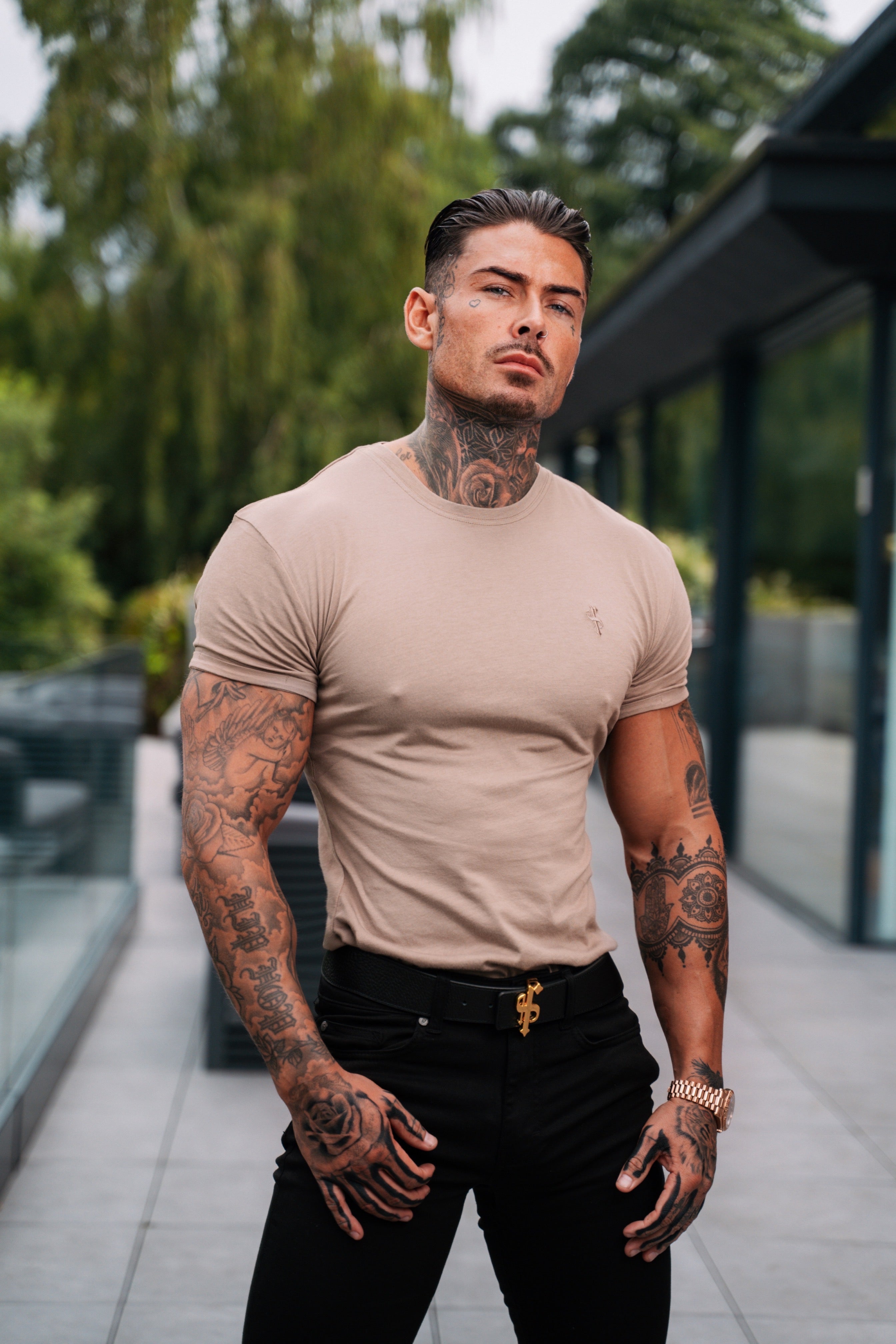 Taupe Bamboo Crew T Shirt - FSH839