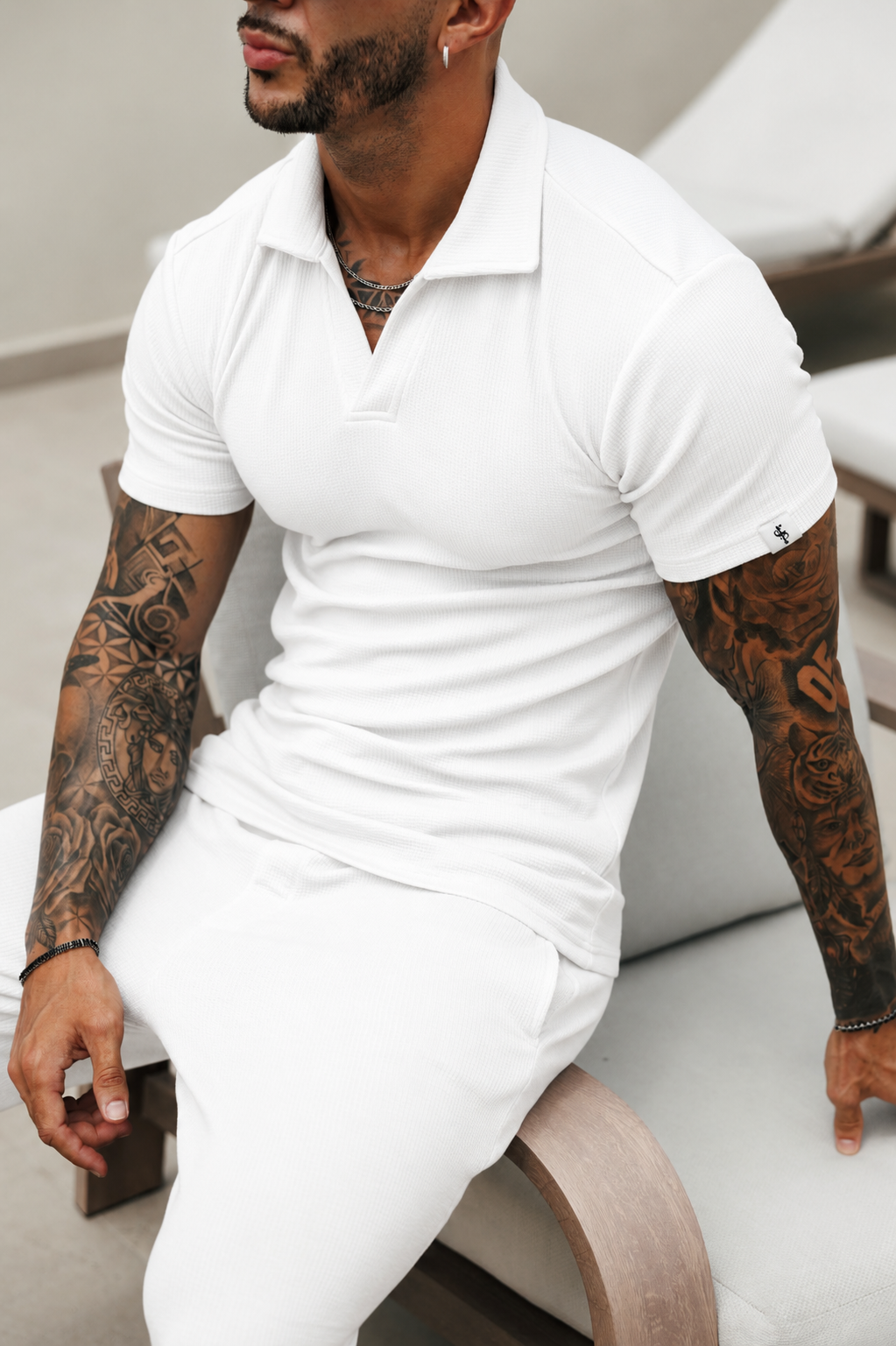 White Jersey Cord Revere Polo Short Sleeve - FSR146