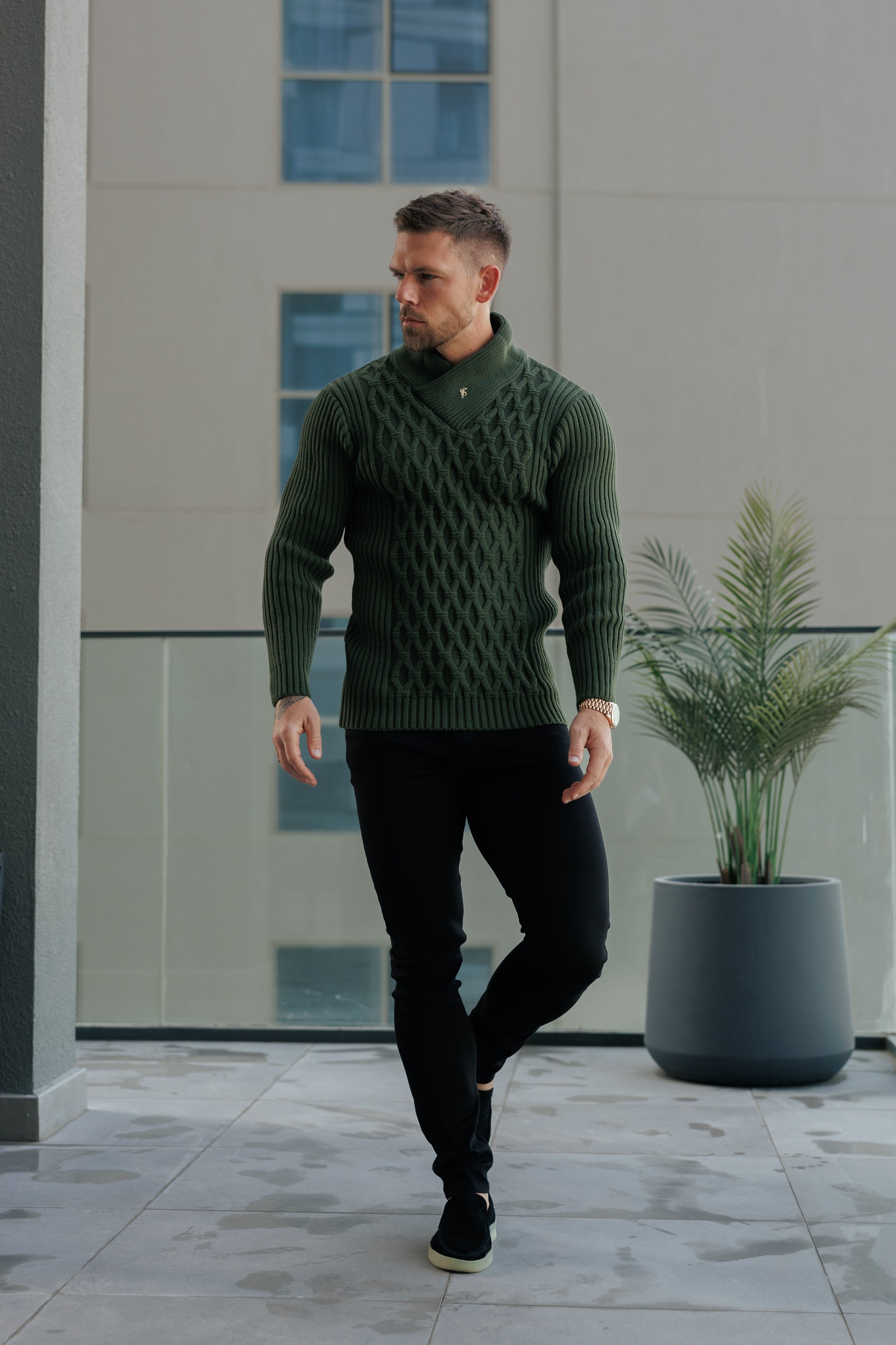 Father Sons Chunky Cable Knit Olive Sweater -  FSJ061