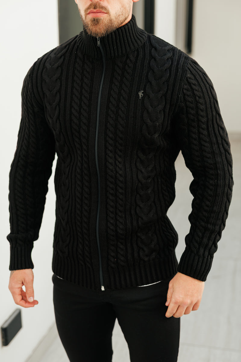 Father Sons Funnel Neck Full Zip Cardigan Black -  FSJ144 (PRE ORDER 21ST DECEMBER)
