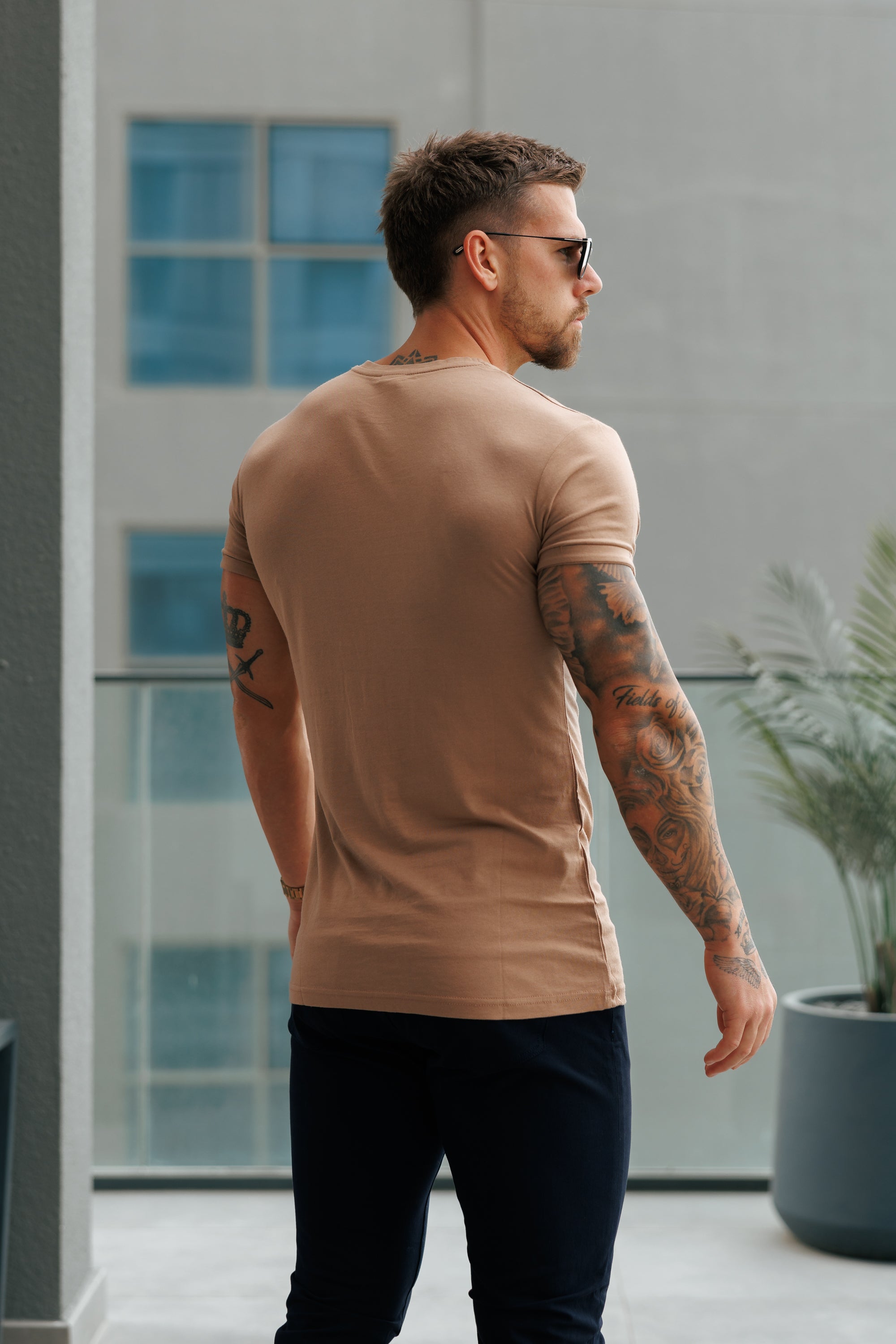 Coffee / Gold Bamboo Crew T Shirt - FSH1217