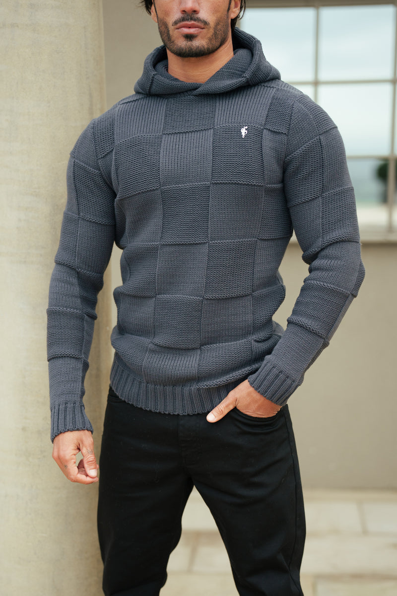 Father Sons Gunmetal Checkerboard Knitted Hoodie - FSJ136 (PRE ORDER 11TH DECEMBER)