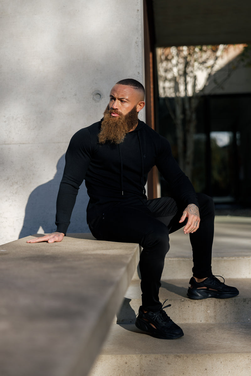 Father Sons Black Knitted Overhead Hoodie - FSN115