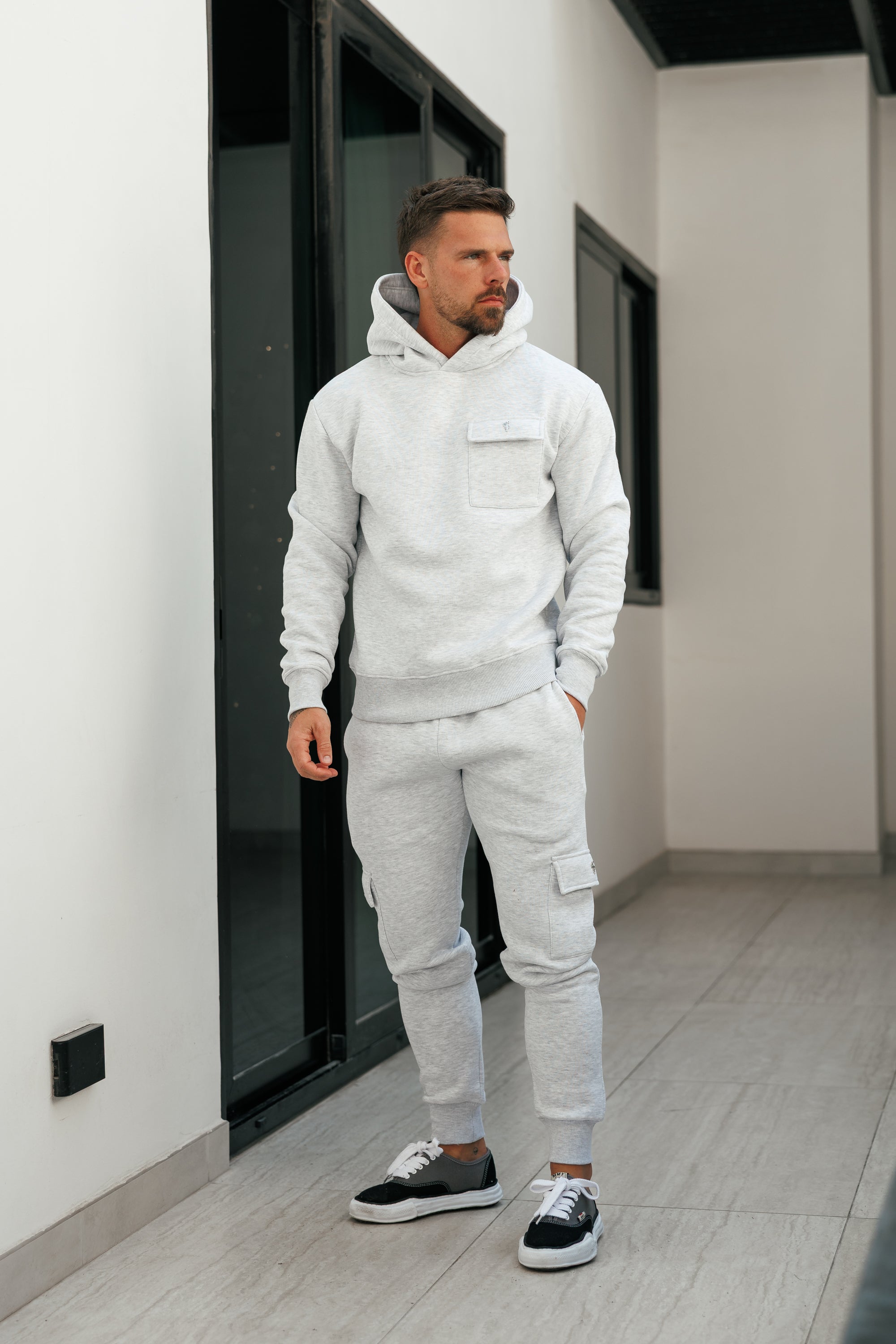 Grey Melange / Silver Cargo Hoodie - FSR032