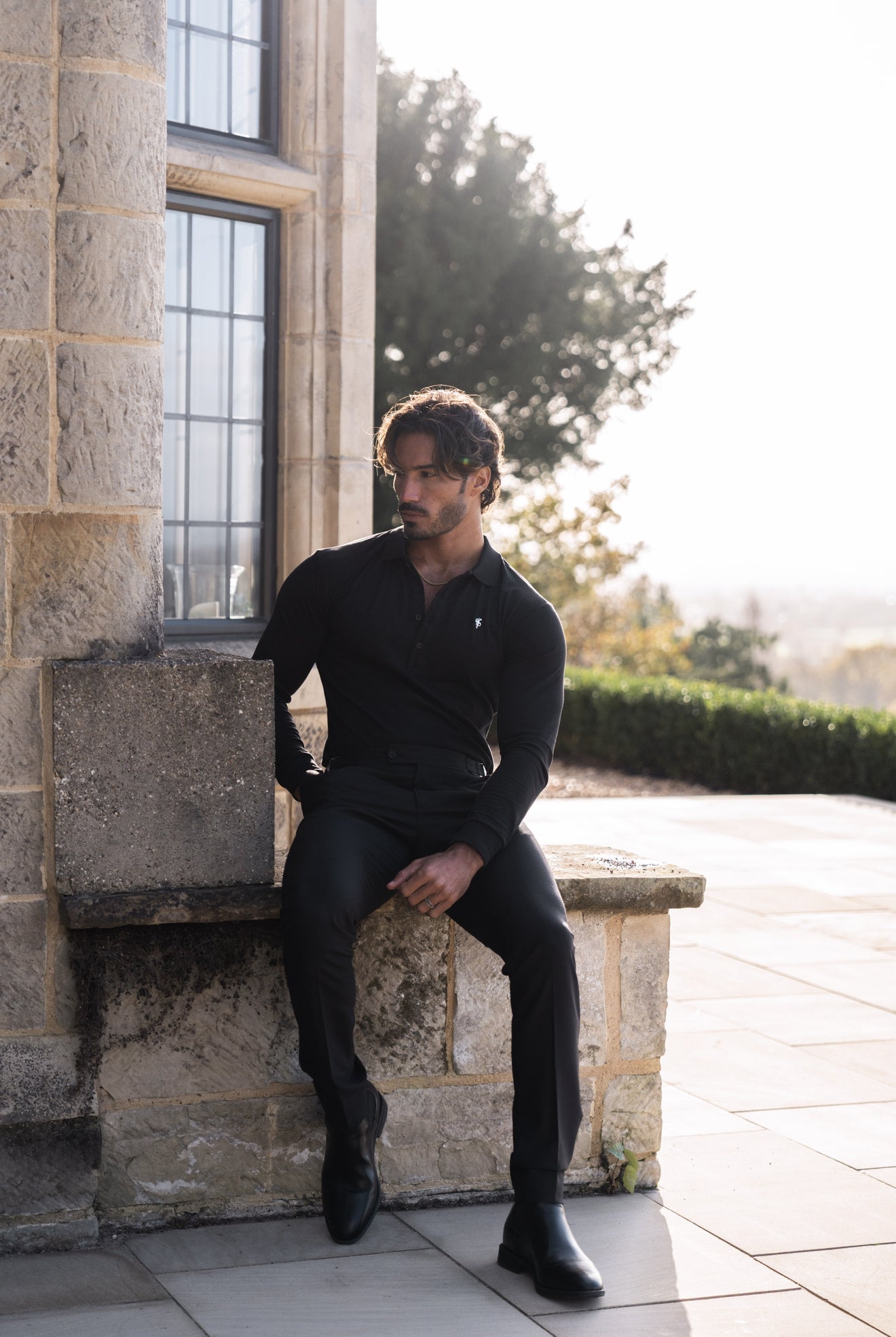 Black / Silver Polo Shirt Long Sleeve - FSH1396