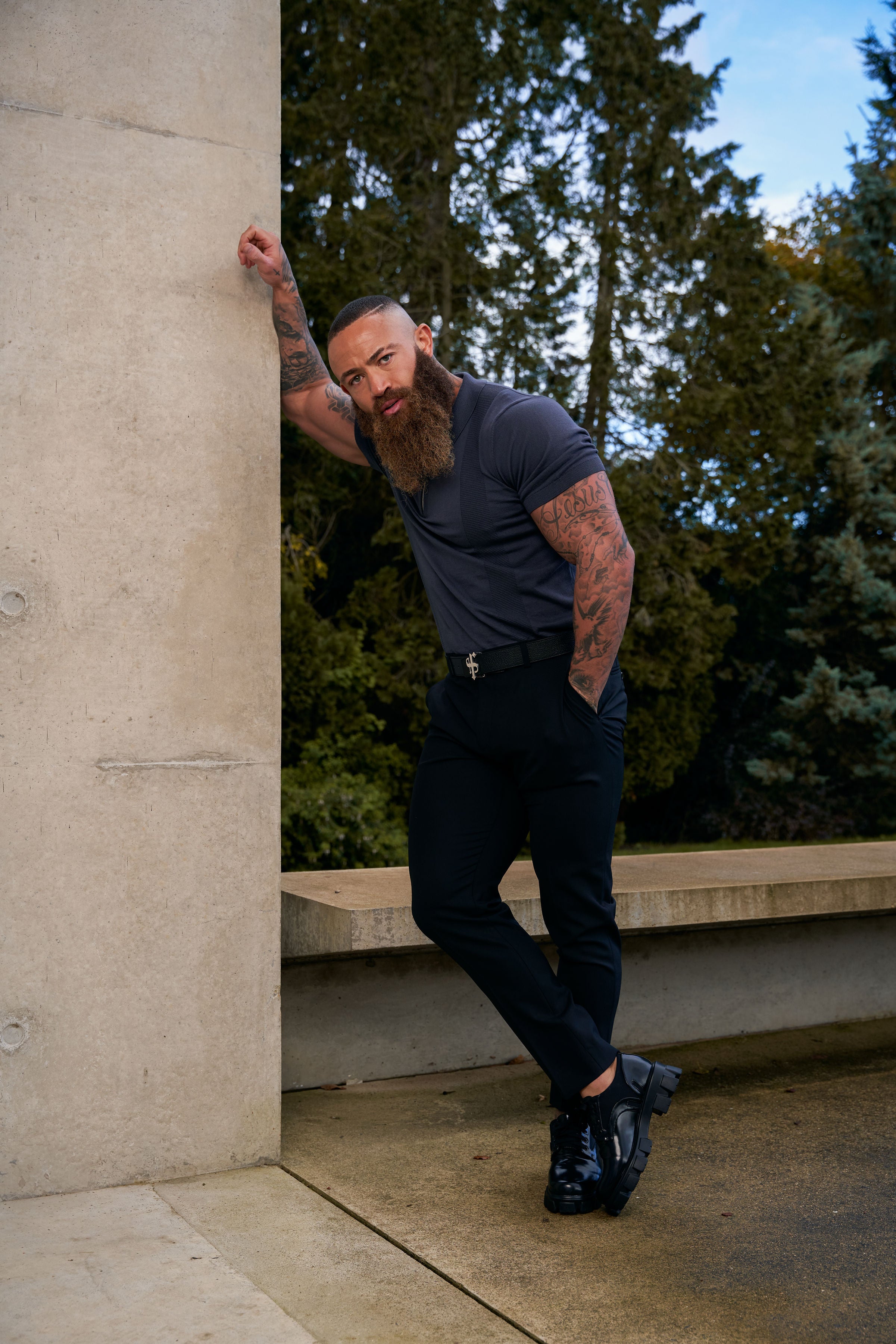 Classic Gunmetal and Silver Zip Knitted Polo Shirt Short Sleeve  - FSN133