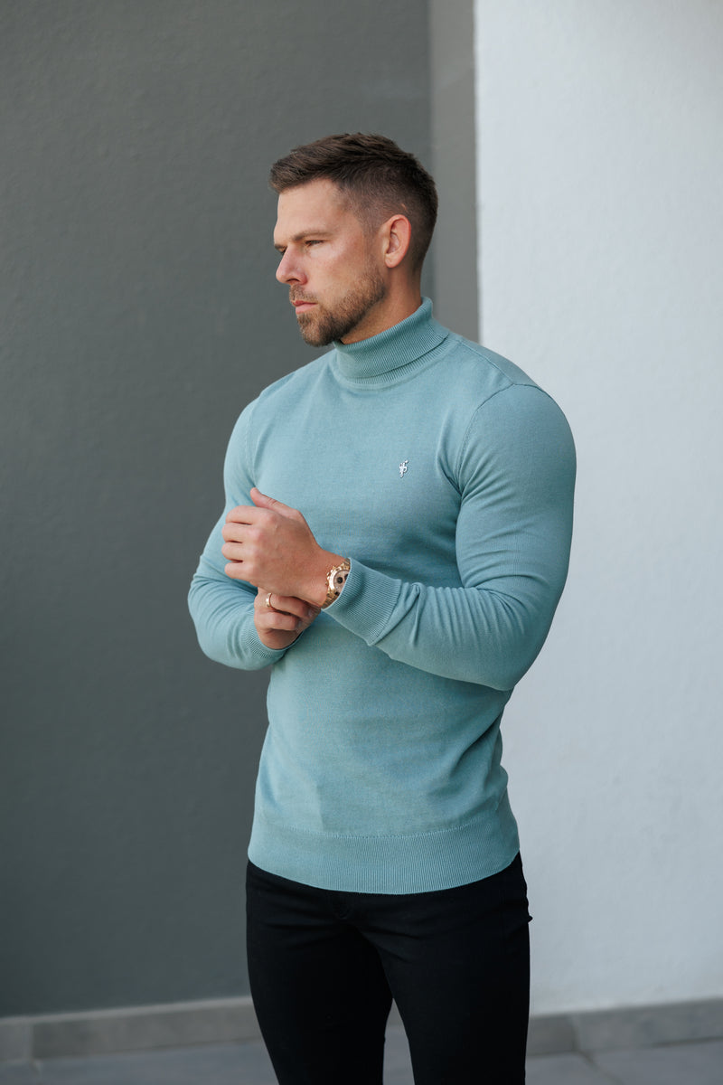 FS Teal Roll Neck Knitted Jumper With FS Branding -  FSN205
