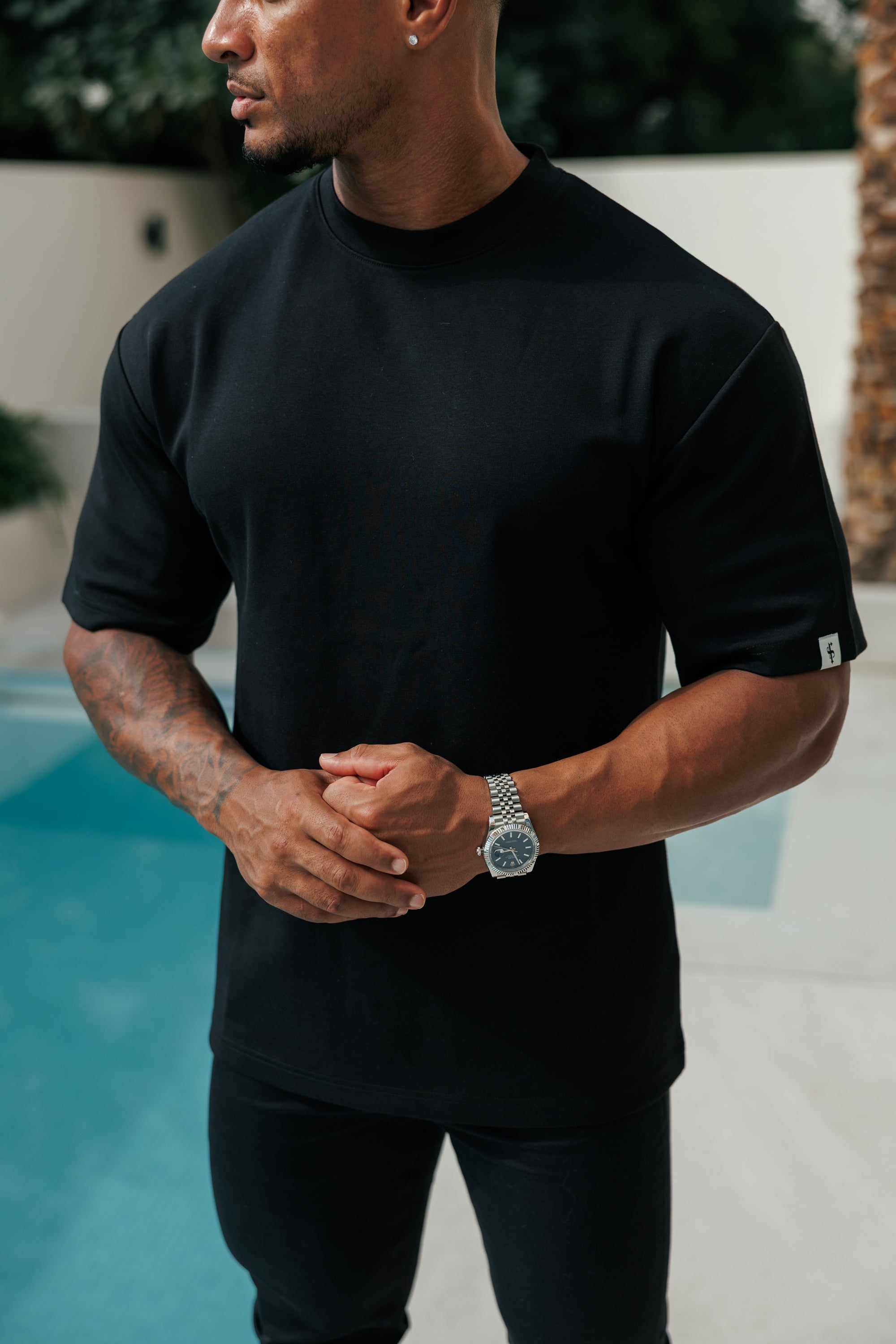 Classic Heavyweight Oversized Crew T Shirt Black - FSR042