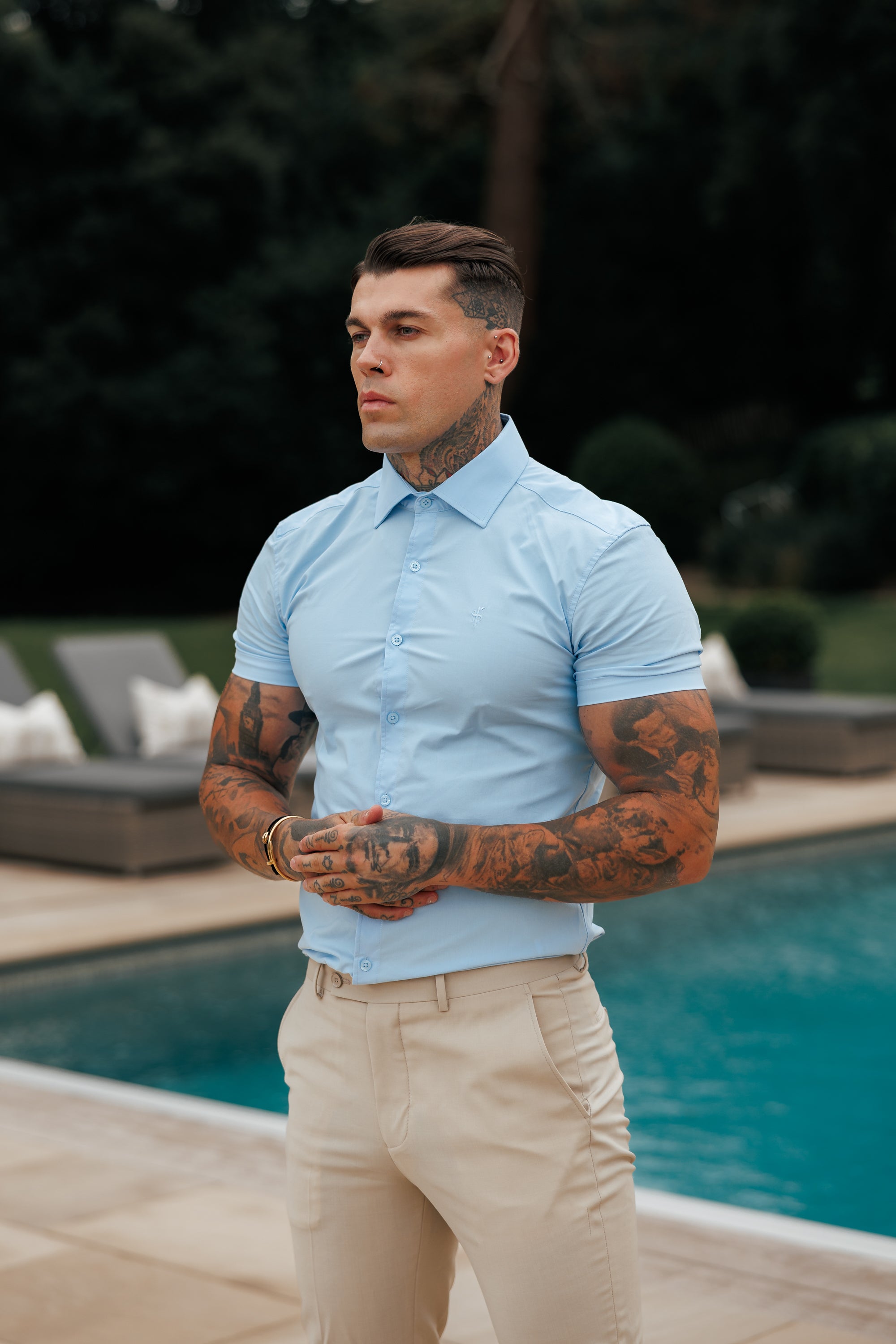 Muscle Fit Advanced Stretch Powder Blue Short Sleeve with Cutaway Collar  - FS1162