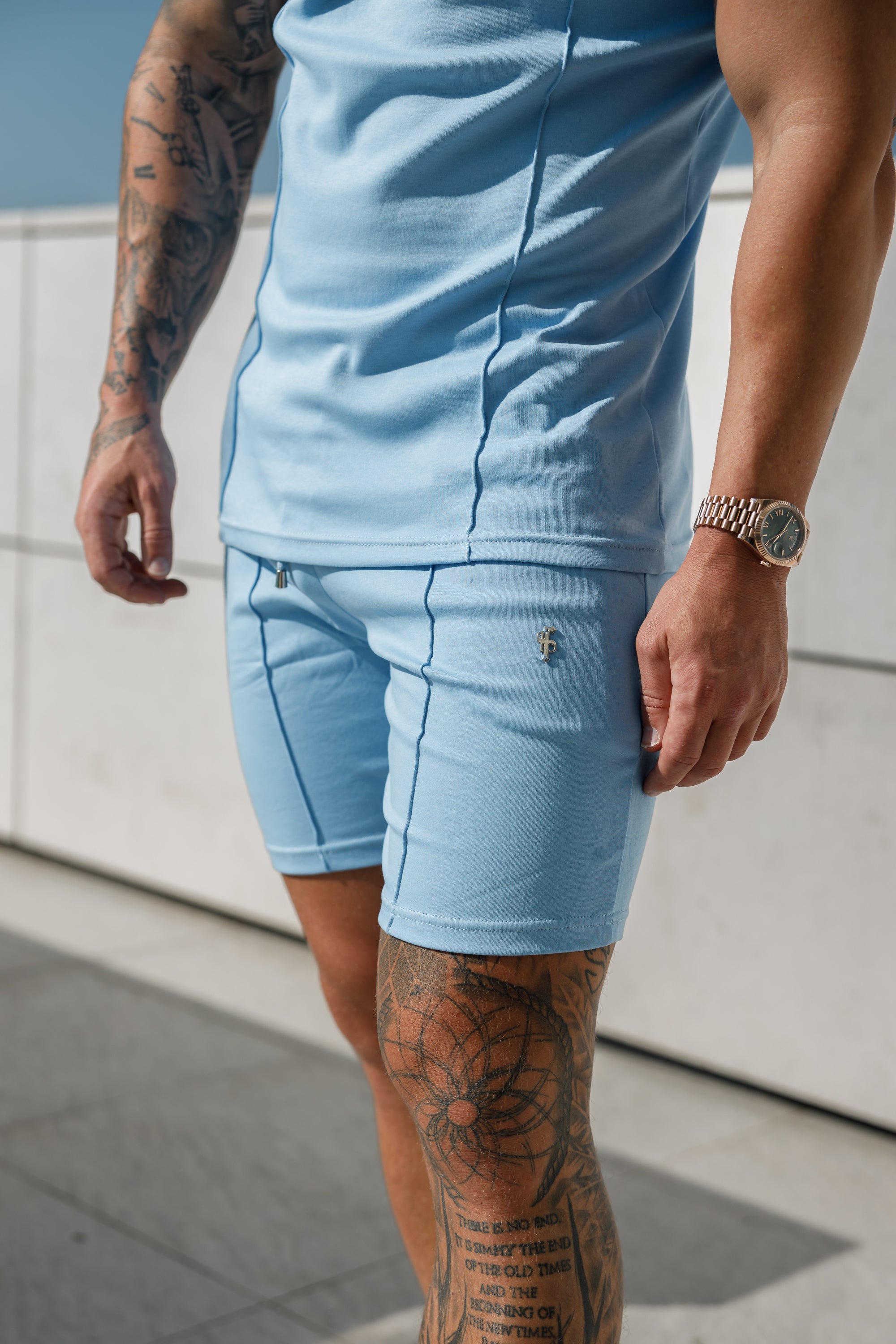 Light Blue / Silver Elasticated Drawstring Pintuck Shorts - FSH1059