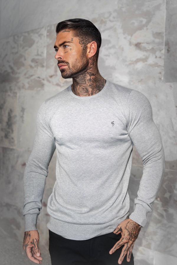 FS Light Grey Crew Neck Knitted Jumper With FS Branding -  FSN199