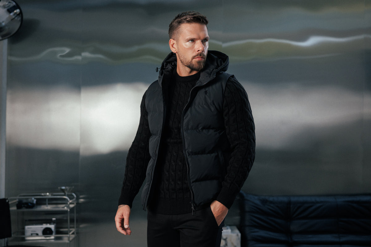 Black Padded Hooded Gilet - FSN235
