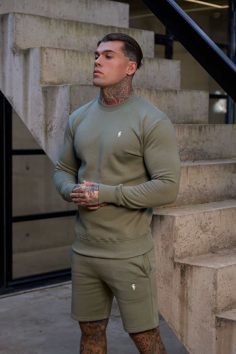 FS Plain Olive Crew Sweater With FS Branding - FSH1186