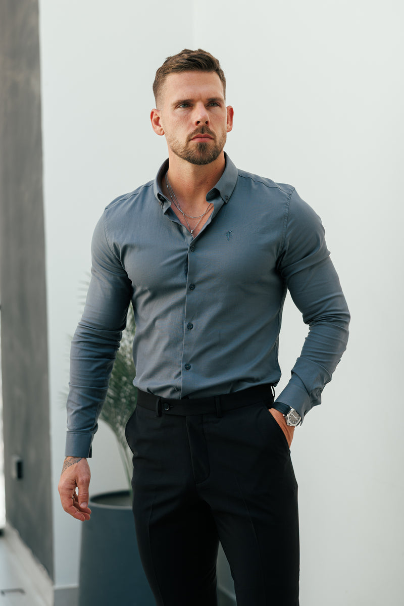 Father Sons Classic Stretch Oxford Long Sleeve Charcoal with Button Down Collar - FS1221