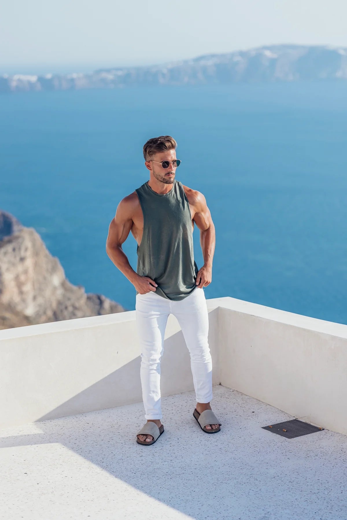 Classic Bamboo Dropped Armhole Khaki Vest - FSH1343