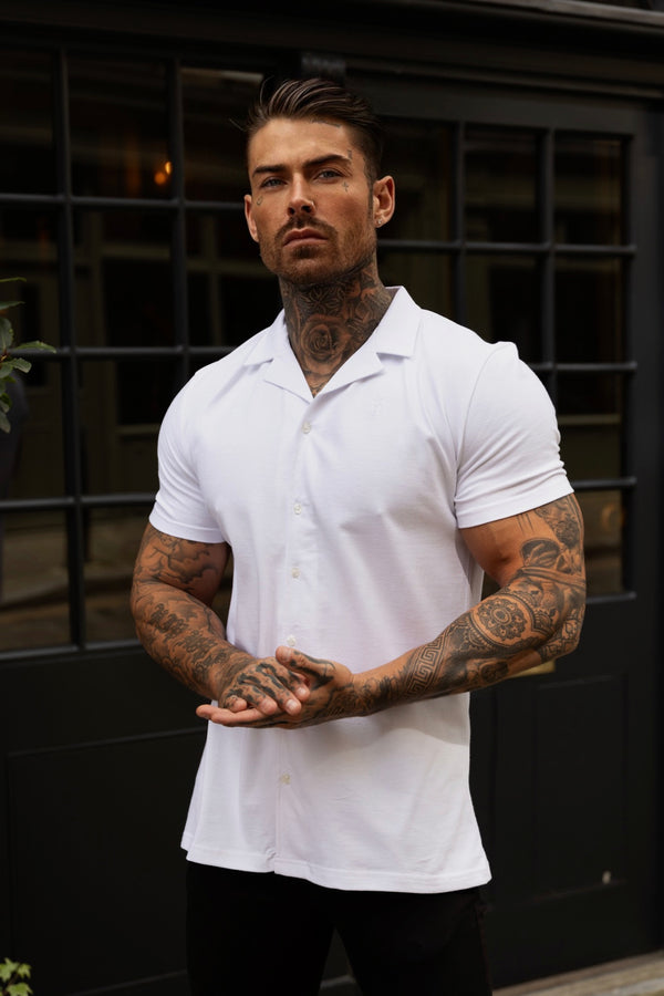 Father Sons Stretch White Pique Revere Shirt Short Sleeve - FSH1070  (PRE ORDER 30TH MAY)