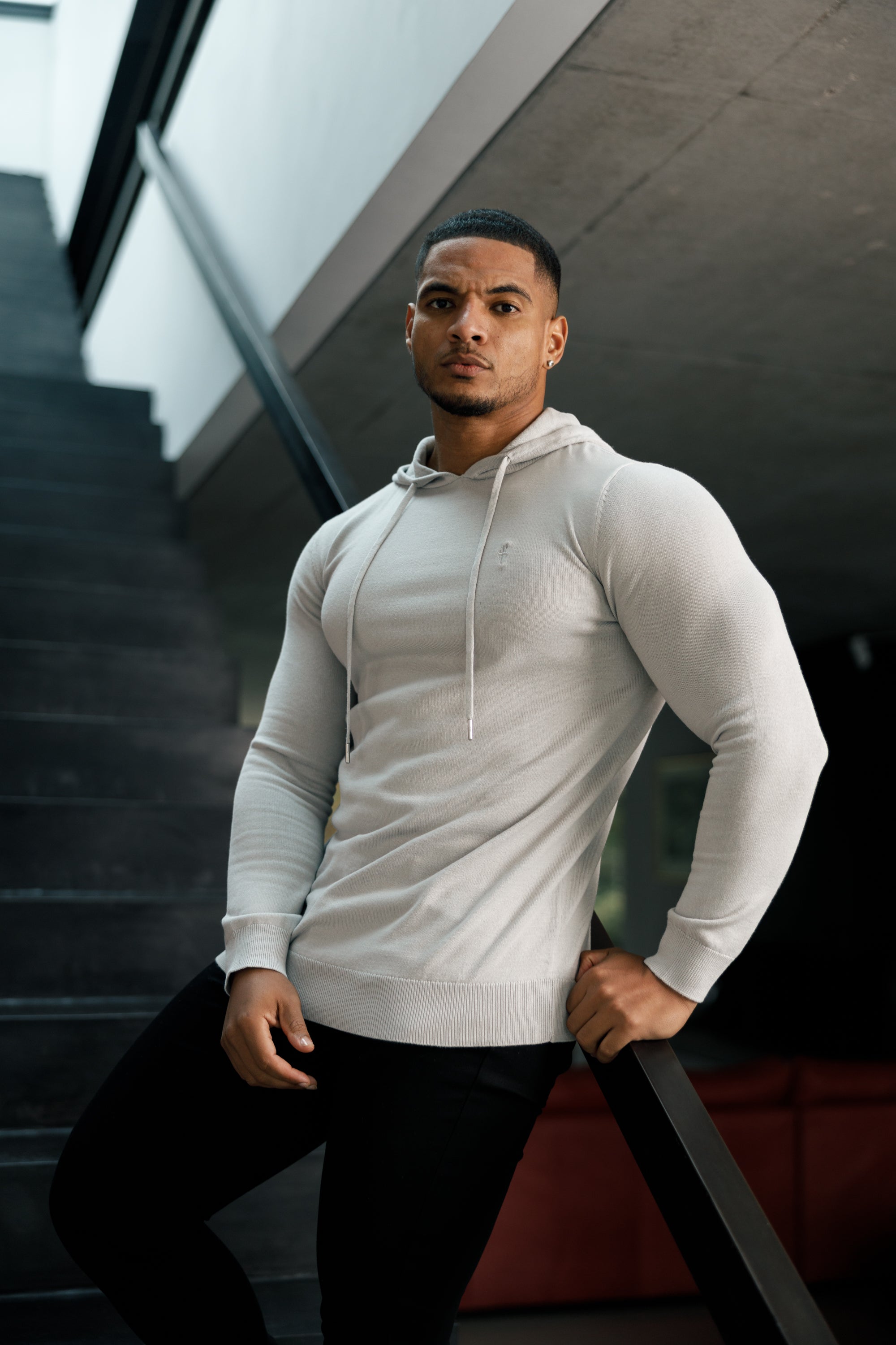 Silver Grey Knitted Overhead Hoodie - FSN117